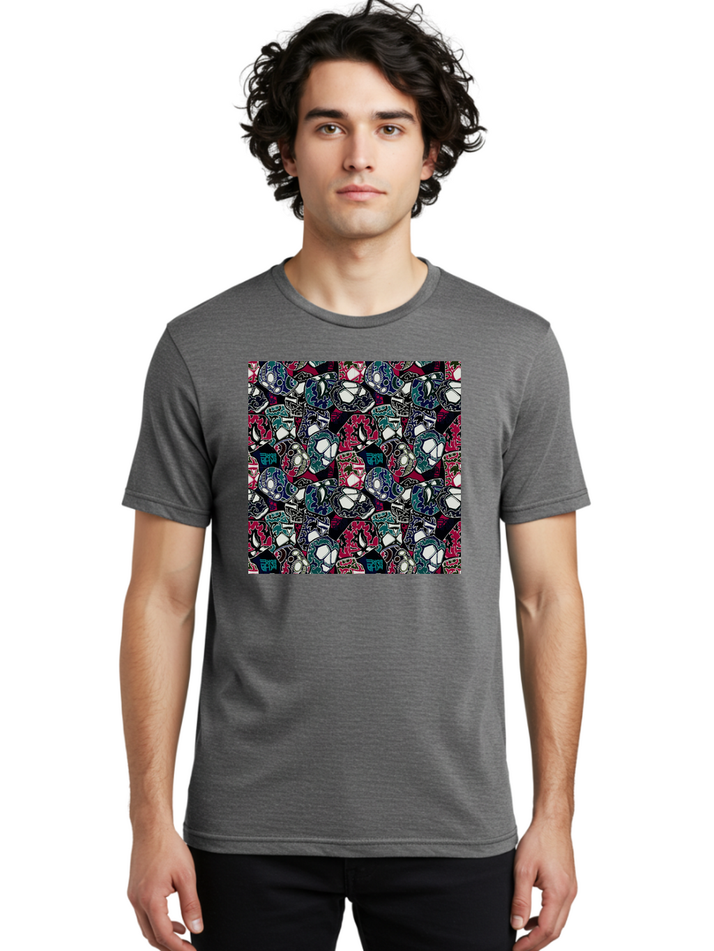 Sugar-Skull-Pattern Men'S Graphic Tee, 100% Cotton, Comfortable Casual Summer Wear, Machine Washable, Sugar Skulls, Colorful Skulls, Day Of The Dead, Mexican Culture, Ornate Designs, Floral Patterns, Vibrant Colors, Festive Atmosphere, Aac422