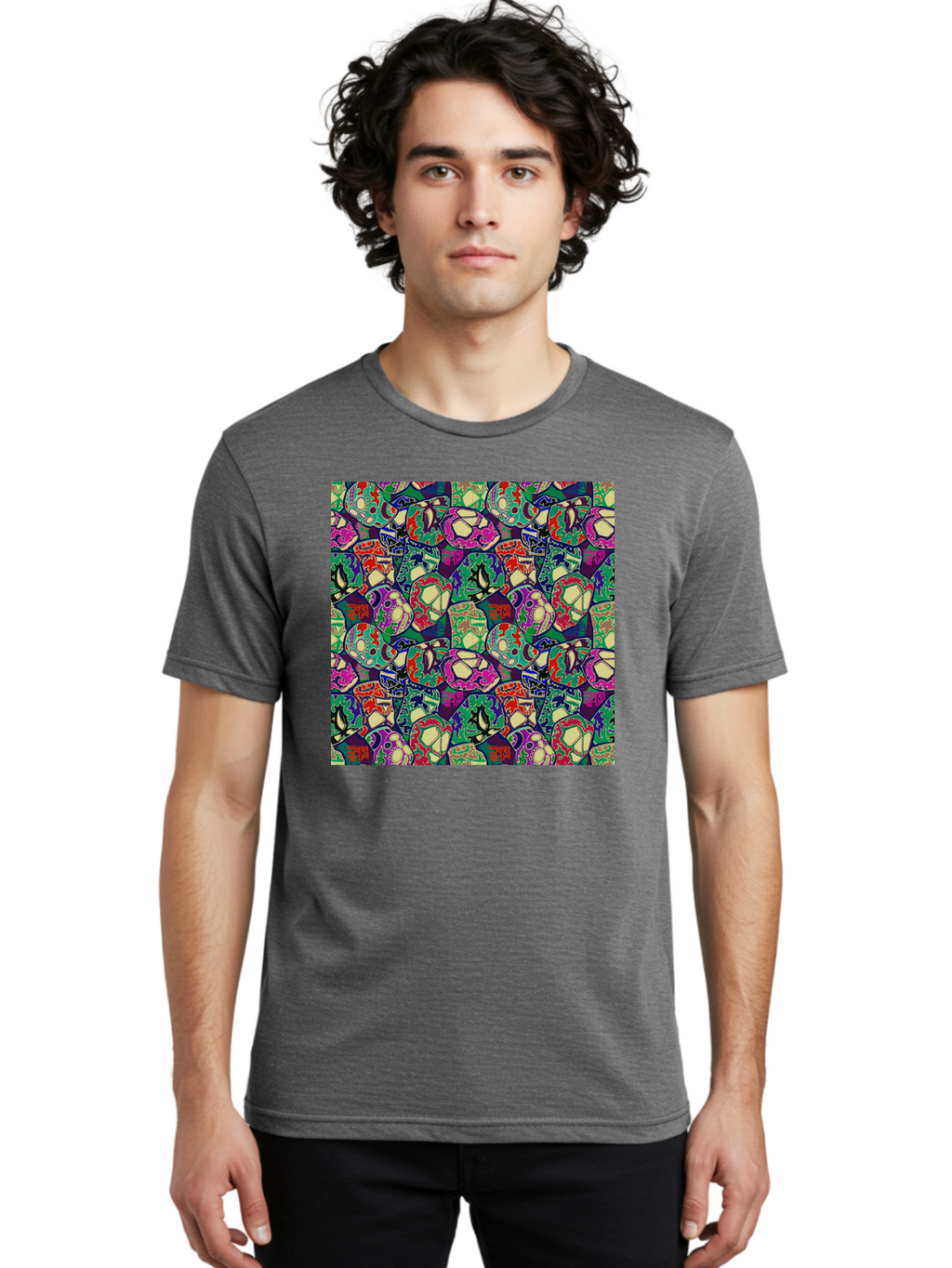Sugar-Skulls Men'S Graphic Tee, 100% Cotton, Comfortable Casual Summer Wear, Machine Washable, Sugar Skulls, Colorful Designs, Vibrant Patterns, Dia De Los Muertos, Festive Atmosphere, Artistic Expression, Cultural Heritage, Intricate Details, Aac423