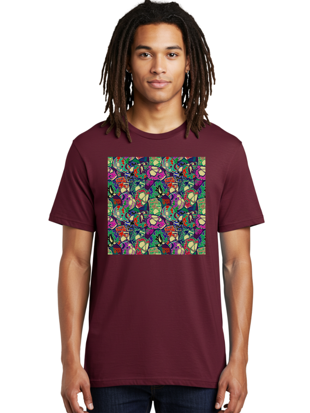 Sugar-Skulls Men'S Graphic Tee, 100% Cotton, Comfortable Casual Summer Wear, Machine Washable, Sugar Skulls, Colorful Designs, Vibrant Patterns, Dia De Los Muertos, Festive Atmosphere, Artistic Expression, Cultural Heritage, Intricate Details, Aac423