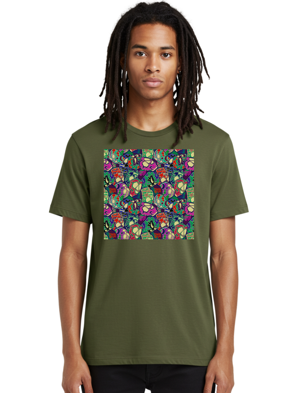 Sugar-Skulls Men'S Graphic Tee, 100% Cotton, Comfortable Casual Summer Wear, Machine Washable, Sugar Skulls, Colorful Designs, Vibrant Patterns, Dia De Los Muertos, Festive Atmosphere, Artistic Expression, Cultural Heritage, Intricate Details, Aac423
