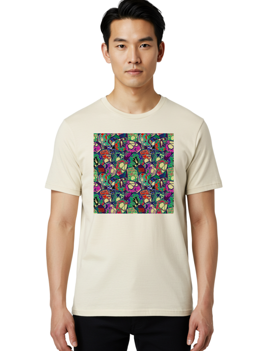 Sugar-Skulls Men'S Graphic Tee, 100% Cotton, Comfortable Casual Summer Wear, Machine Washable, Sugar Skulls, Colorful Designs, Vibrant Patterns, Dia De Los Muertos, Festive Atmosphere, Artistic Expression, Cultural Heritage, Intricate Details, Aac423