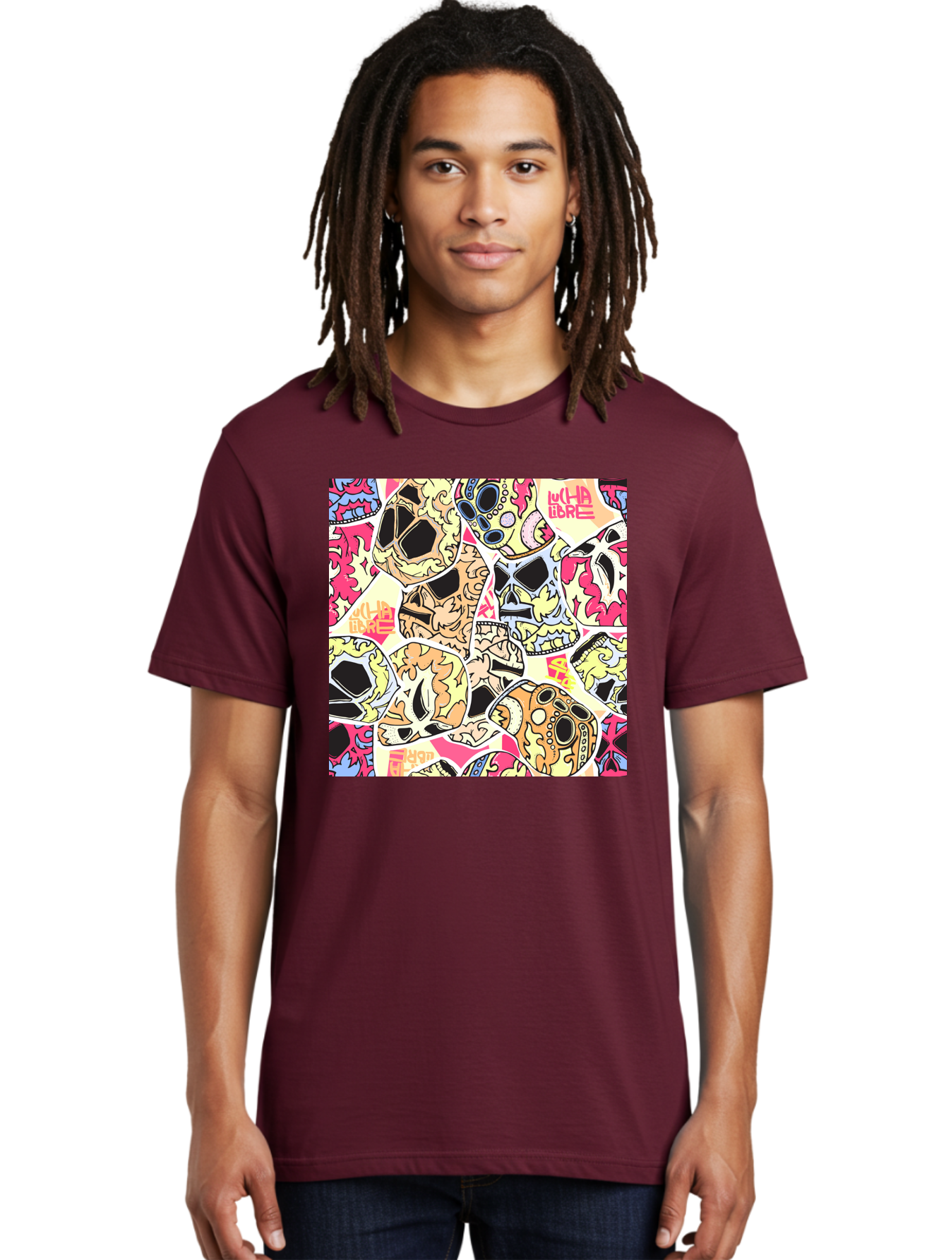 Wha-Libre Men'S Graphic Tee, 100% Cotton, Comfortable Casual Summer Wear, Machine Washable, Colorful Skulls, Sugar Skulls, Day Of The Dead, Vibrant Art, Wha Libre, Tattoo-Inspired Design, Street Art Style, Graphic Illustration, Ornate Details, Aac428