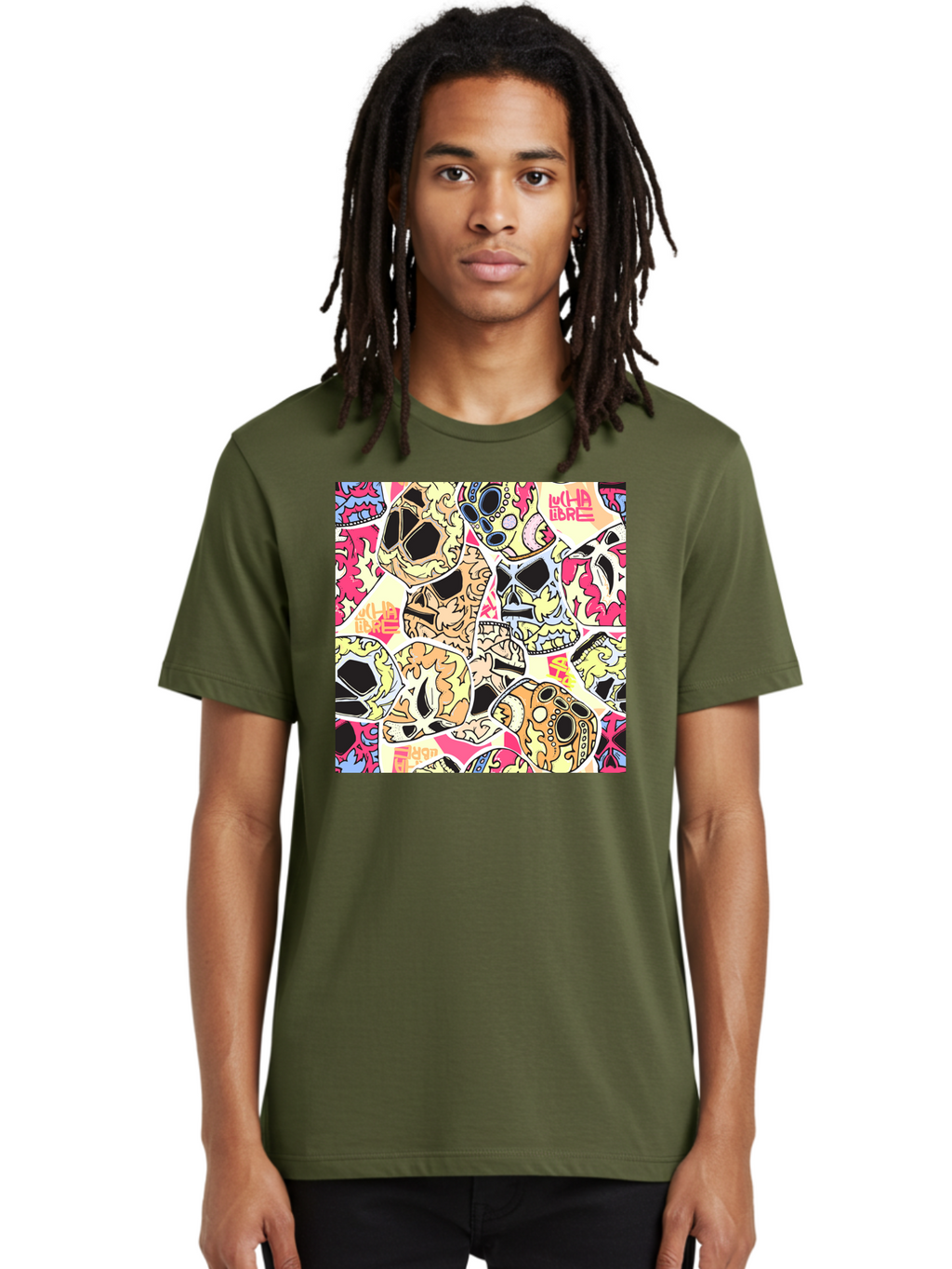 Wha-Libre Men'S Graphic Tee, 100% Cotton, Comfortable Casual Summer Wear, Machine Washable, Colorful Skulls, Sugar Skulls, Day Of The Dead, Vibrant Art, Wha Libre, Tattoo-Inspired Design, Street Art Style, Graphic Illustration, Ornate Details, Aac428
