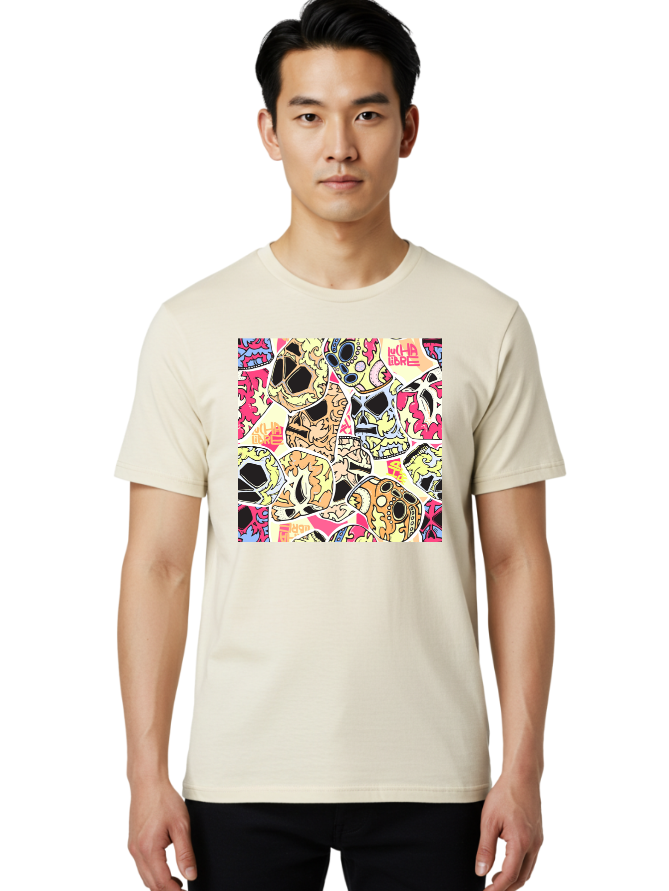 Wha-Libre Men'S Graphic Tee, 100% Cotton, Comfortable Casual Summer Wear, Machine Washable, Colorful Skulls, Sugar Skulls, Day Of The Dead, Vibrant Art, Wha Libre, Tattoo-Inspired Design, Street Art Style, Graphic Illustration, Ornate Details, Aac428