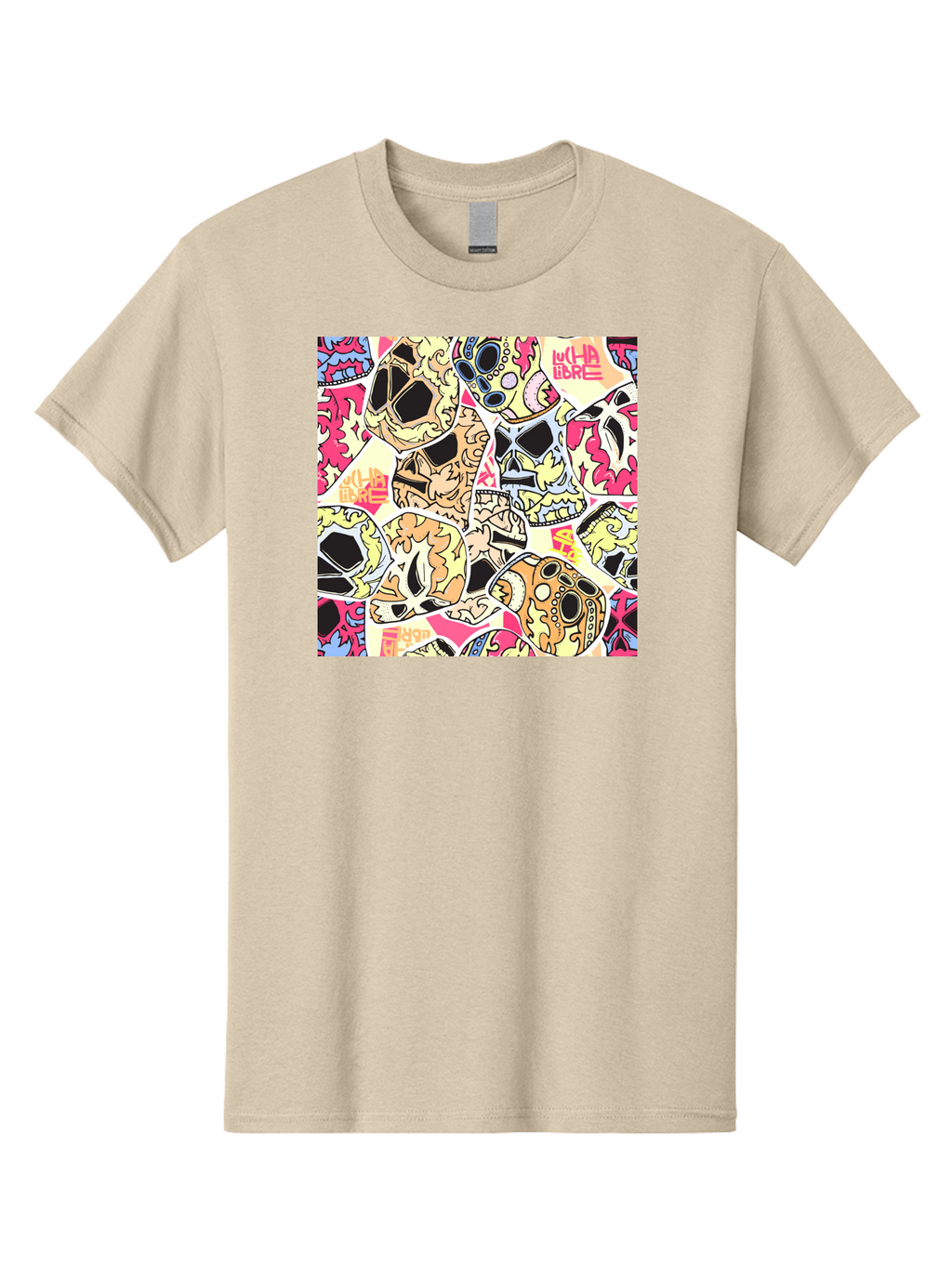 Wha-Libre Men'S Graphic Tee, 100% Cotton, Comfortable Casual Summer Wear, Machine Washable, Colorful Skulls, Sugar Skulls, Day Of The Dead, Vibrant Art, Wha Libre, Tattoo-Inspired Design, Street Art Style, Graphic Illustration, Ornate Details, Aac428
