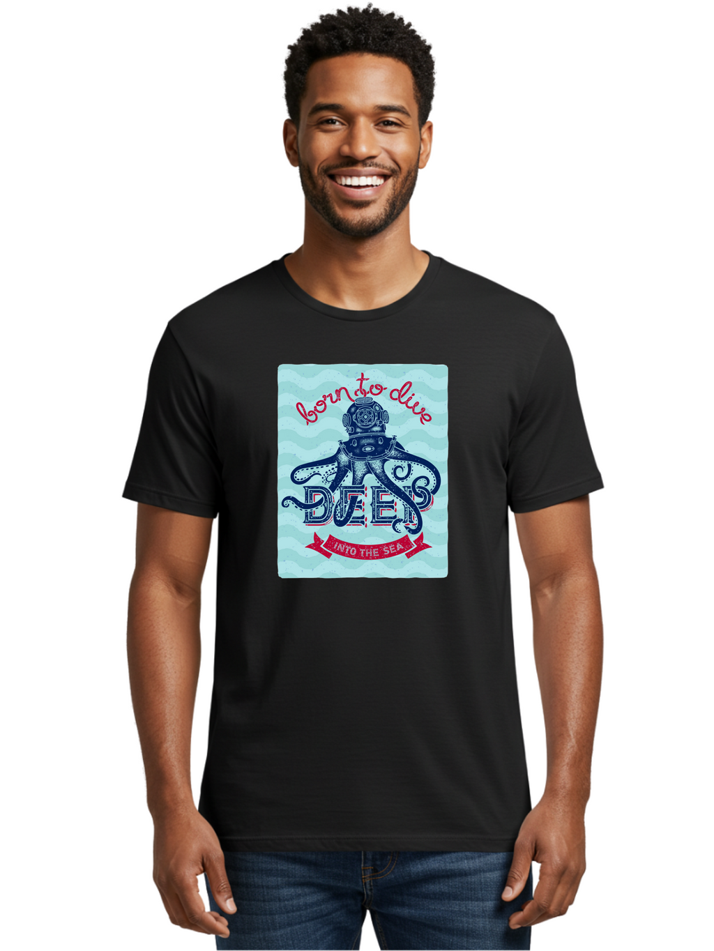 Born-To-Dive-1 Men'S Graphic Tee, 100% Cotton, Comfortable Casual Summer Wear, Machine Washable, Scuba Diving, Underwater Adventure, Diving Enthusiast, Octopus With Scuba Gear, Deep Sea Exploration, Ocean Lover, Vintage Style, Sea Creatures, Aac430