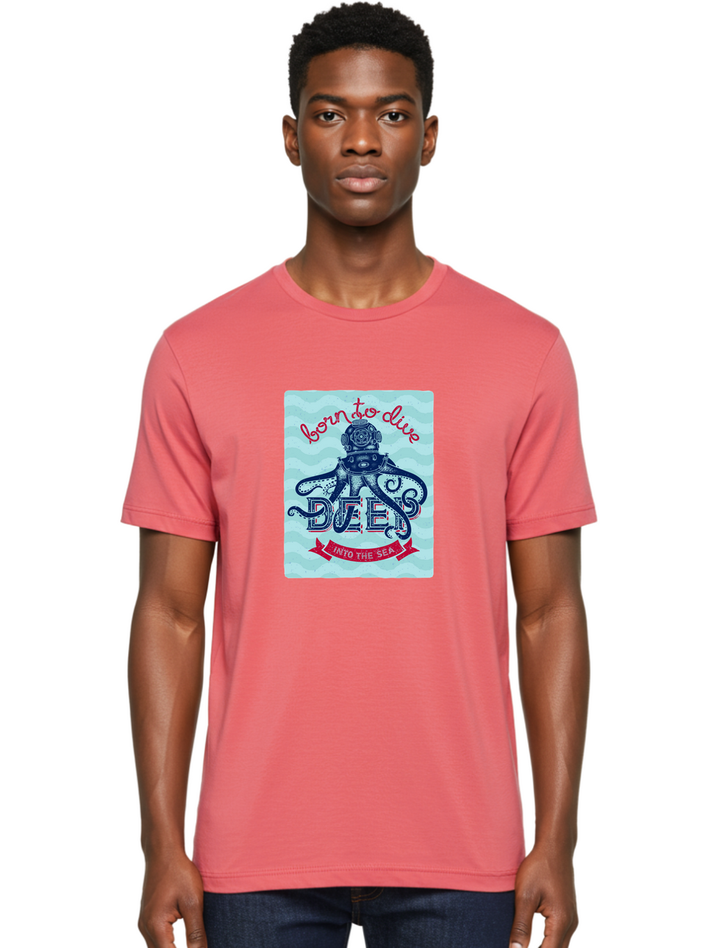Born-To-Dive-1 Men'S Graphic Tee, 100% Cotton, Comfortable Casual Summer Wear, Machine Washable, Scuba Diving, Underwater Adventure, Diving Enthusiast, Octopus With Scuba Gear, Deep Sea Exploration, Ocean Lover, Vintage Style, Sea Creatures, Aac430
