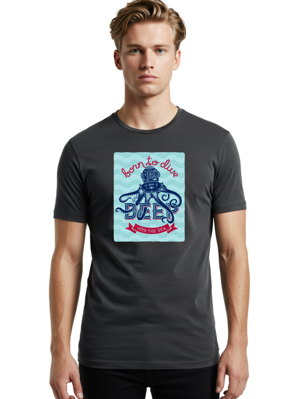 Born-To-Dive-1 Men'S Graphic Tee, 100% Cotton, Comfortable Casual Summer Wear, Machine Washable, Scuba Diving, Underwater Adventure, Diving Enthusiast, Octopus With Scuba Gear, Deep Sea Exploration, Ocean Lover, Vintage Style, Sea Creatures, Aac430