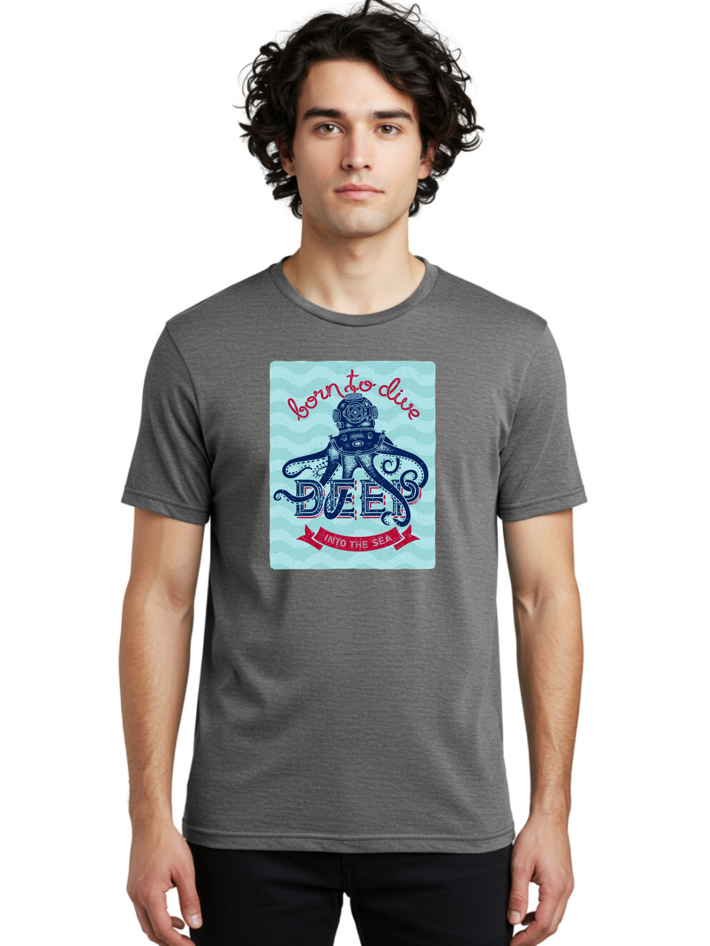 Born-To-Dive-1 Men'S Graphic Tee, 100% Cotton, Comfortable Casual Summer Wear, Machine Washable, Scuba Diving, Underwater Adventure, Diving Enthusiast, Octopus With Scuba Gear, Deep Sea Exploration, Ocean Lover, Vintage Style, Sea Creatures, Aac430