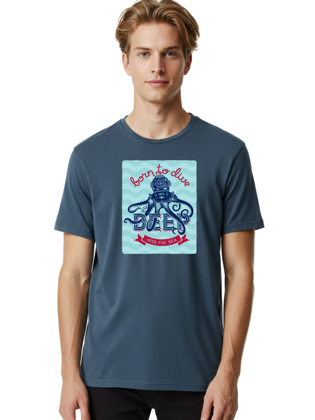 Born-To-Dive-1 Men'S Graphic Tee, 100% Cotton, Comfortable Casual Summer Wear, Machine Washable, Scuba Diving, Underwater Adventure, Diving Enthusiast, Octopus With Scuba Gear, Deep Sea Exploration, Ocean Lover, Vintage Style, Sea Creatures, Aac430
