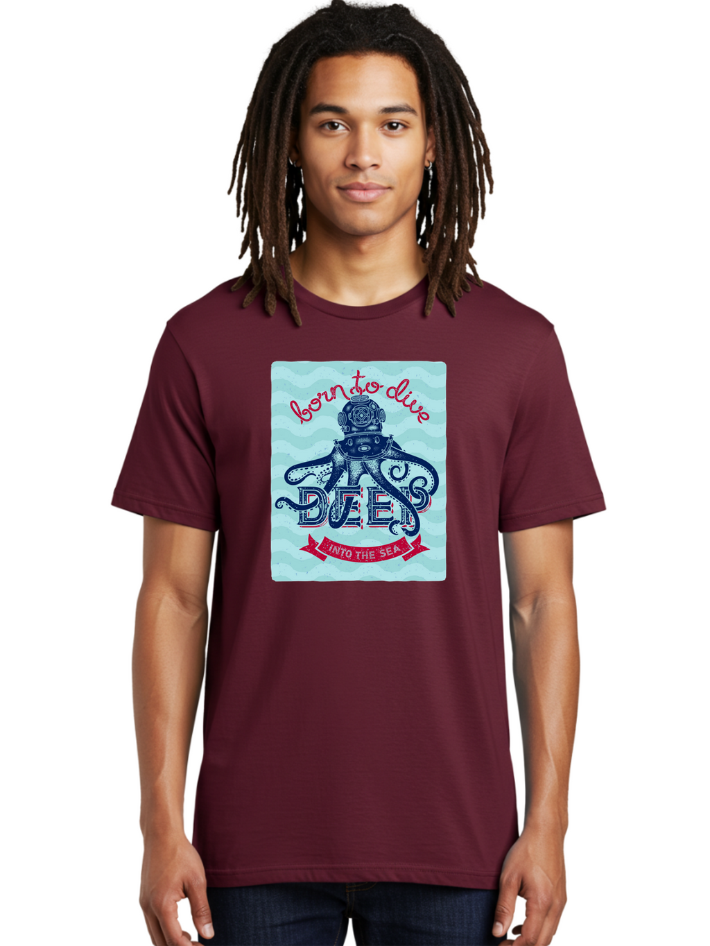 Born-To-Dive-1 Men'S Graphic Tee, 100% Cotton, Comfortable Casual Summer Wear, Machine Washable, Scuba Diving, Underwater Adventure, Diving Enthusiast, Octopus With Scuba Gear, Deep Sea Exploration, Ocean Lover, Vintage Style, Sea Creatures, Aac430