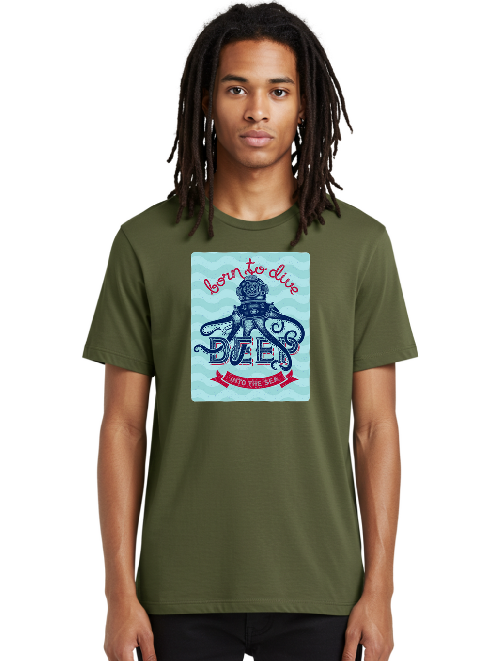 Born-To-Dive-1 Men'S Graphic Tee, 100% Cotton, Comfortable Casual Summer Wear, Machine Washable, Scuba Diving, Underwater Adventure, Diving Enthusiast, Octopus With Scuba Gear, Deep Sea Exploration, Ocean Lover, Vintage Style, Sea Creatures, Aac430