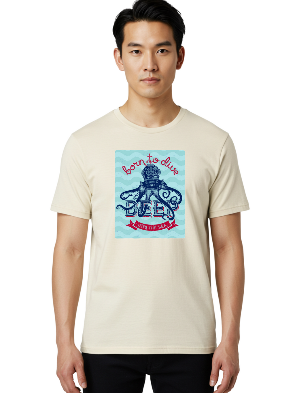 Born-To-Dive-1 Men'S Graphic Tee, 100% Cotton, Comfortable Casual Summer Wear, Machine Washable, Scuba Diving, Underwater Adventure, Diving Enthusiast, Octopus With Scuba Gear, Deep Sea Exploration, Ocean Lover, Vintage Style, Sea Creatures, Aac430