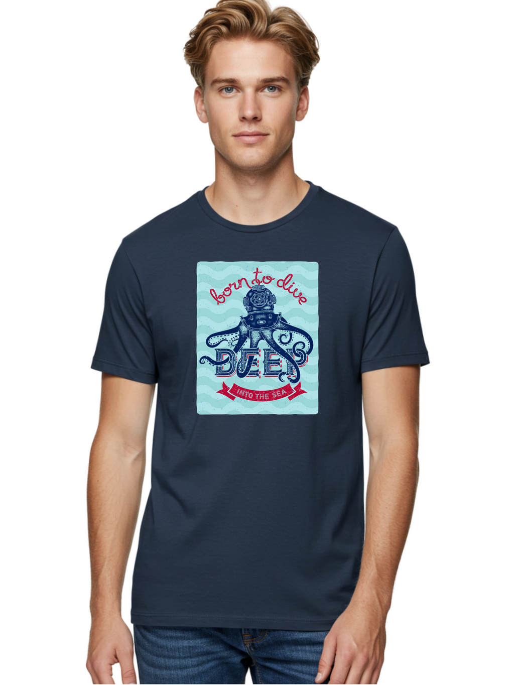 Born-To-Dive-1 Men'S Graphic Tee, 100% Cotton, Comfortable Casual Summer Wear, Machine Washable, Scuba Diving, Underwater Adventure, Diving Enthusiast, Octopus With Scuba Gear, Deep Sea Exploration, Ocean Lover, Vintage Style, Sea Creatures, Aac430