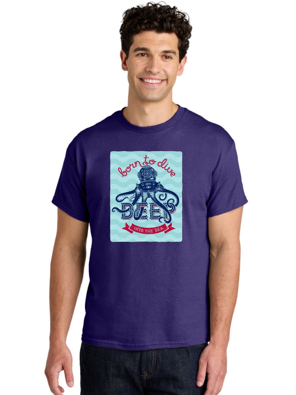 Born-To-Dive-1 Men'S Graphic Tee, 100% Cotton, Comfortable Casual Summer Wear, Machine Washable, Scuba Diving, Underwater Adventure, Diving Enthusiast, Octopus With Scuba Gear, Deep Sea Exploration, Ocean Lover, Vintage Style, Sea Creatures, Aac430