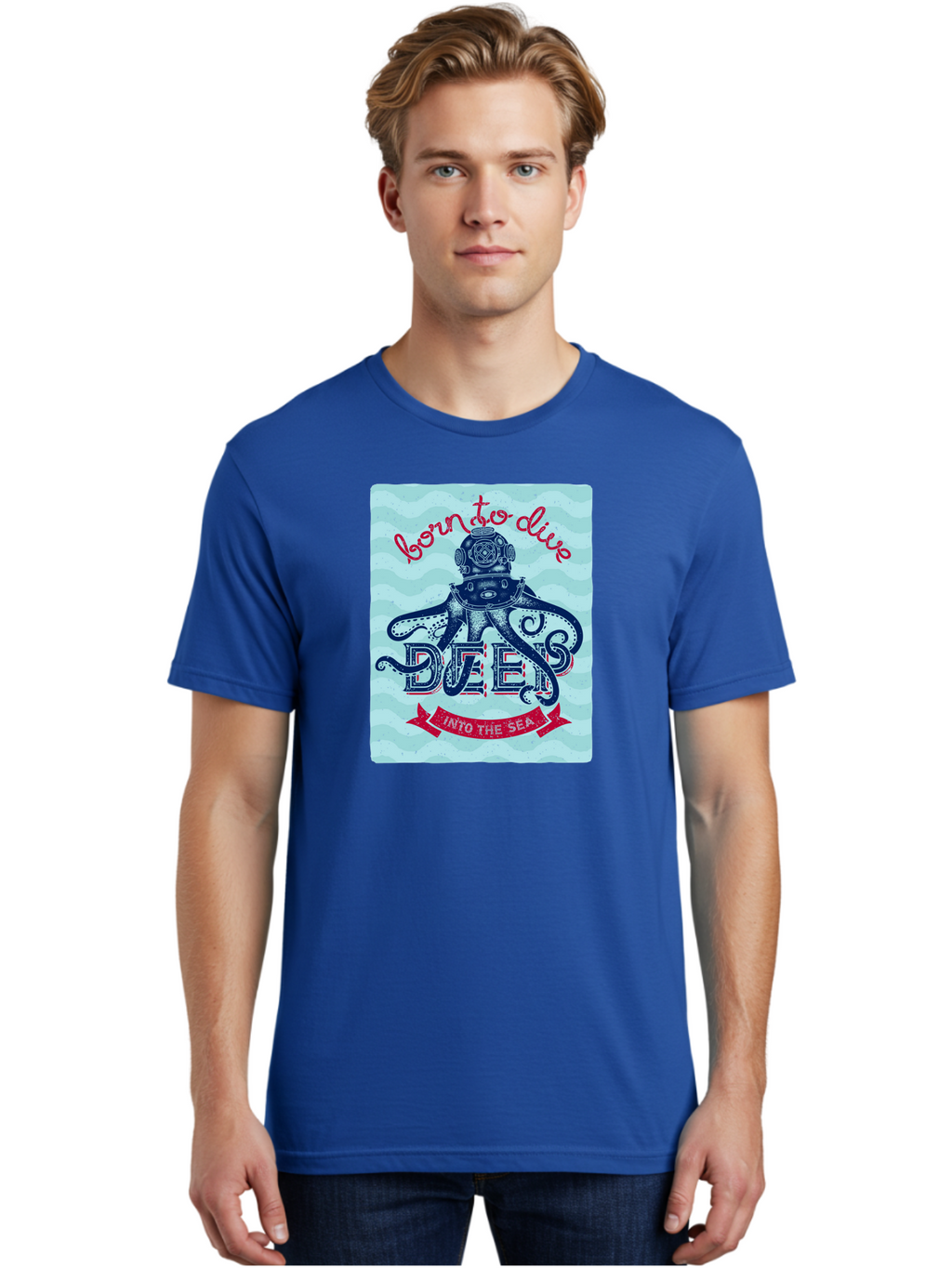 Born-To-Dive-1 Men'S Graphic Tee, 100% Cotton, Comfortable Casual Summer Wear, Machine Washable, Scuba Diving, Underwater Adventure, Diving Enthusiast, Octopus With Scuba Gear, Deep Sea Exploration, Ocean Lover, Vintage Style, Sea Creatures, Aac430