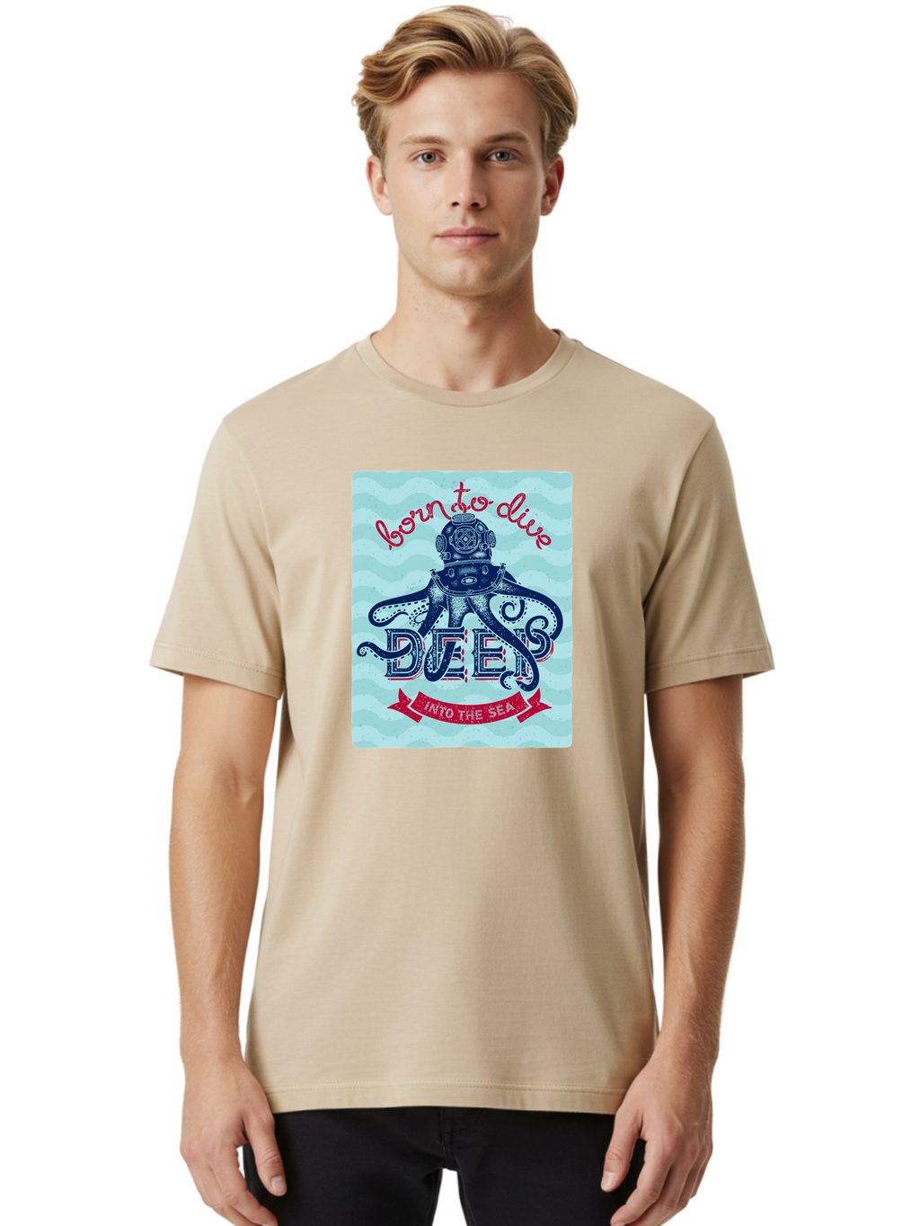 Born-To-Dive-1 Men'S Graphic Tee, 100% Cotton, Comfortable Casual Summer Wear, Machine Washable, Scuba Diving, Underwater Adventure, Diving Enthusiast, Octopus With Scuba Gear, Deep Sea Exploration, Ocean Lover, Vintage Style, Sea Creatures, Aac430