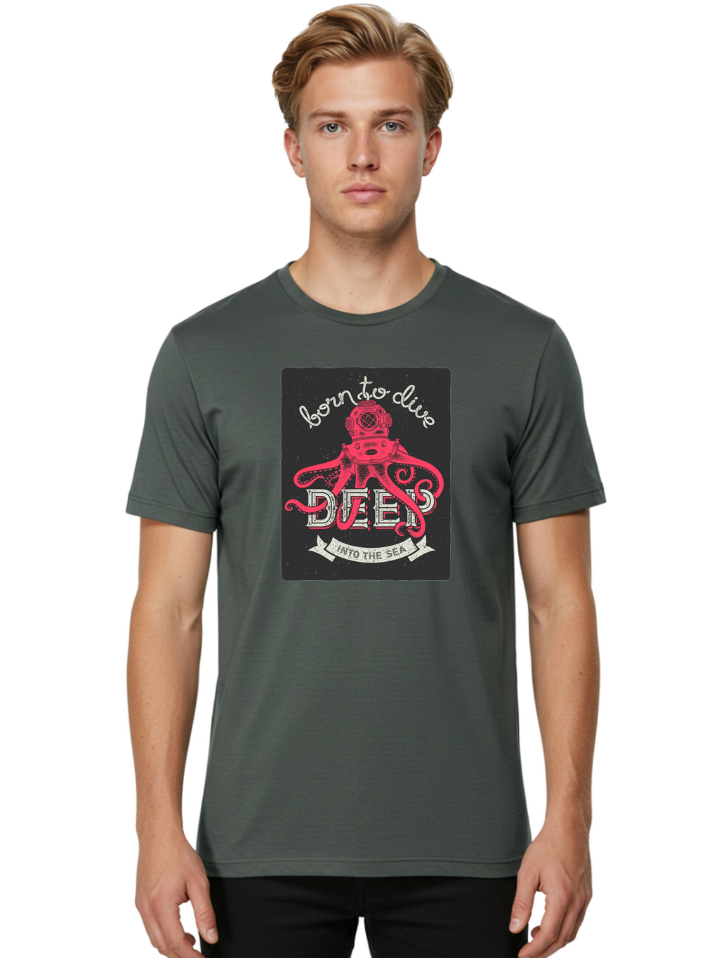 Born-To-Dive-2 Men'S Graphic Tee, 100% Cotton, Comfortable Casual Summer Wear, Machine Washable, Scuba Diver, Octopus, Underwater Adventure, Deep Sea, Diving Passion, Ocean Exploration, Sea Creatures, Nautical Art, Vintage Design Aac431
