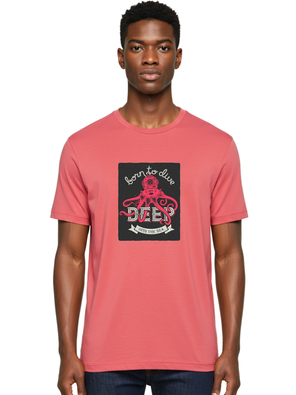 Born-To-Dive-2 Men'S Graphic Tee, 100% Cotton, Comfortable Casual Summer Wear, Machine Washable, Scuba Diver, Octopus, Underwater Adventure, Deep Sea, Diving Passion, Ocean Exploration, Sea Creatures, Nautical Art, Vintage Design Aac431