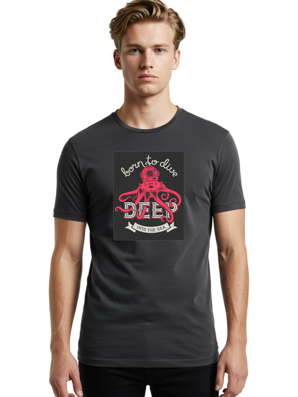 Born-To-Dive-2 Men'S Graphic Tee, 100% Cotton, Comfortable Casual Summer Wear, Machine Washable, Scuba Diver, Octopus, Underwater Adventure, Deep Sea, Diving Passion, Ocean Exploration, Sea Creatures, Nautical Art, Vintage Design Aac431