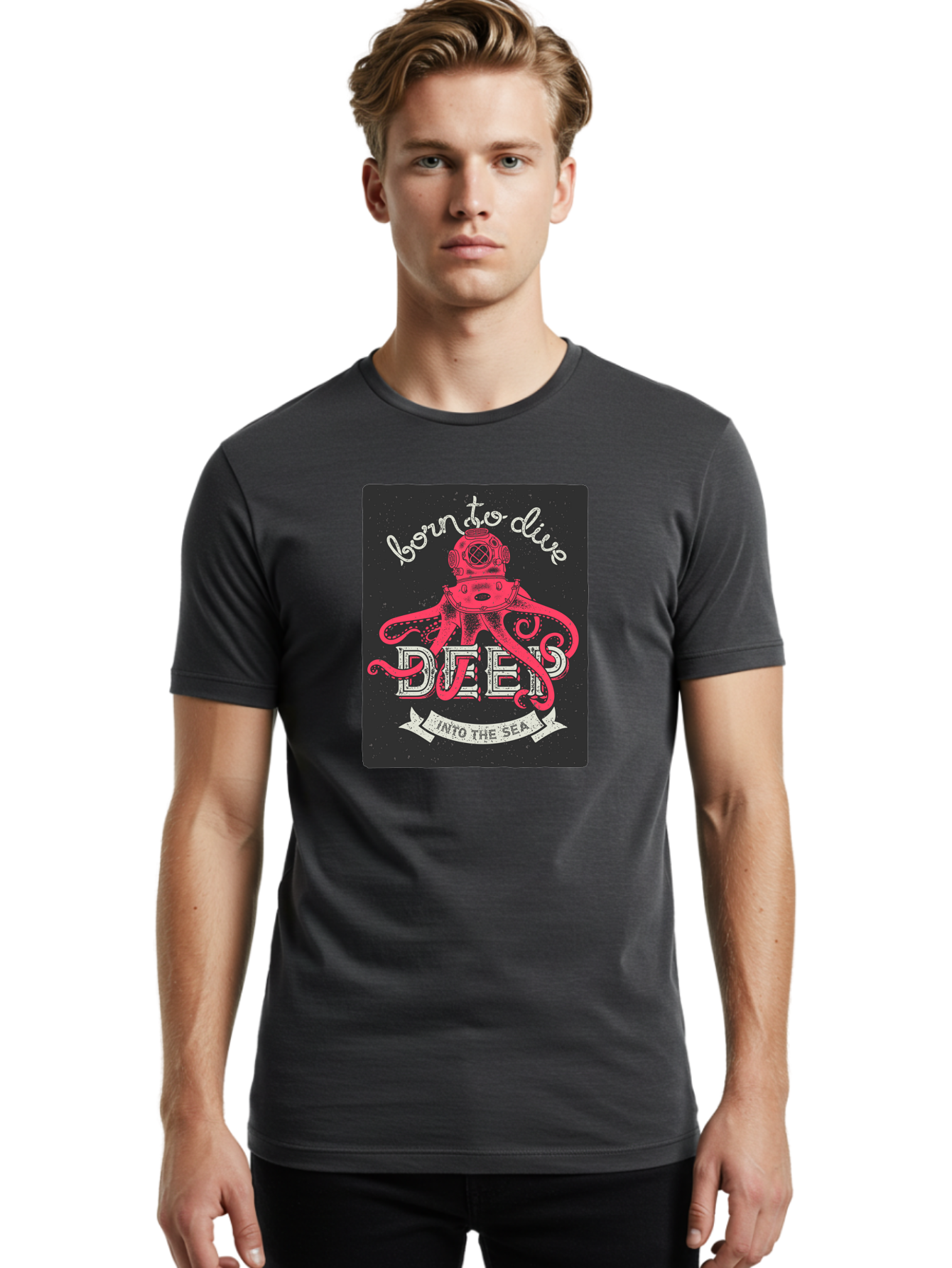Born-To-Dive-2 Men'S Graphic Tee, 100% Cotton, Comfortable Casual Summer Wear, Machine Washable, Scuba Diver, Octopus, Underwater Adventure, Deep Sea, Diving Passion, Ocean Exploration, Sea Creatures, Nautical Art, Vintage Design Aac431