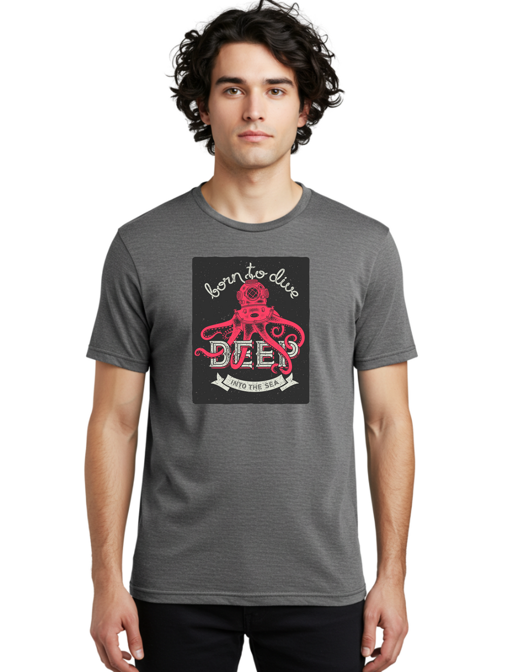 Born-To-Dive-2 Men'S Graphic Tee, 100% Cotton, Comfortable Casual Summer Wear, Machine Washable, Scuba Diver, Octopus, Underwater Adventure, Deep Sea, Diving Passion, Ocean Exploration, Sea Creatures, Nautical Art, Vintage Design Aac431