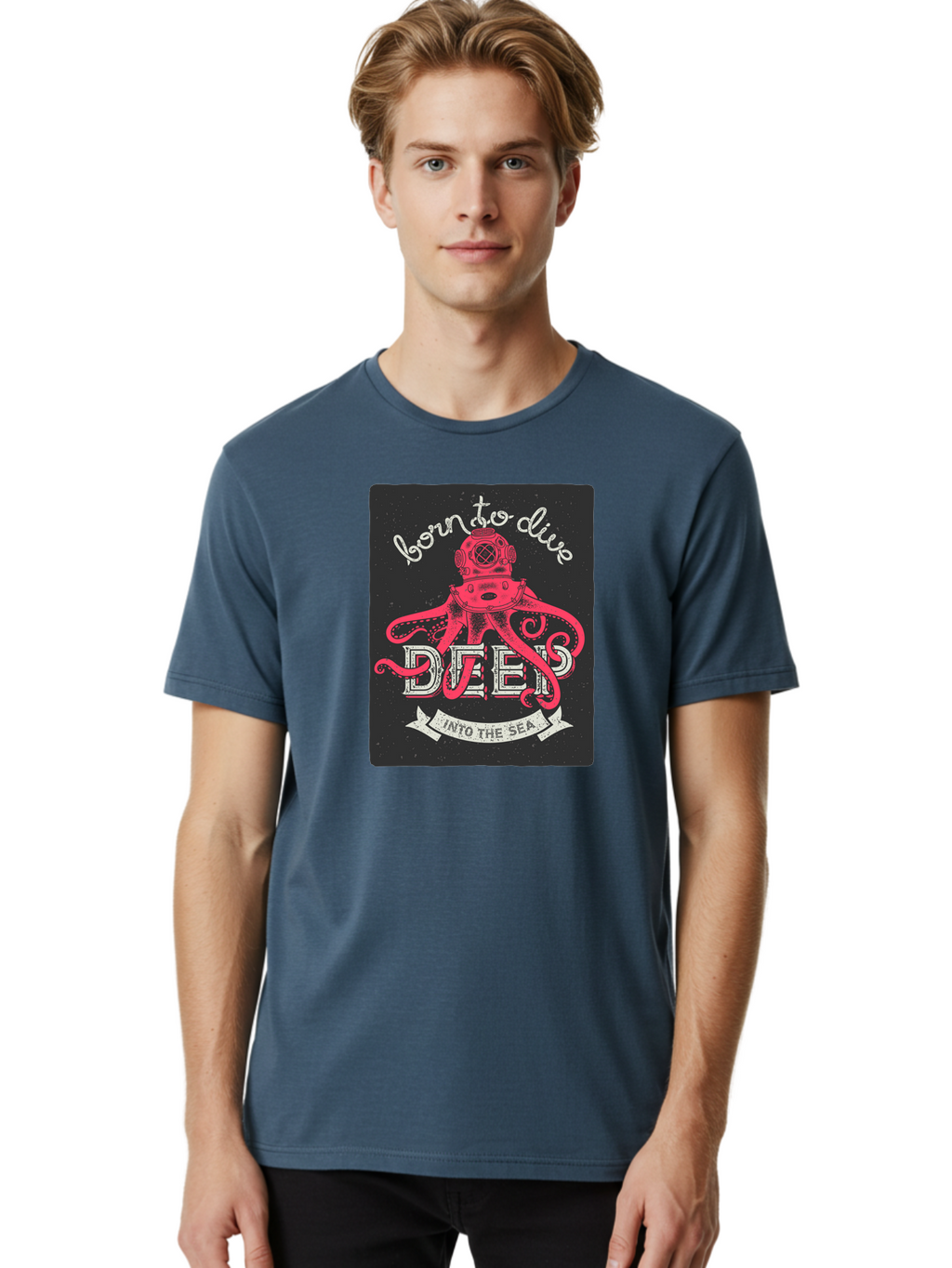 Born-To-Dive-2 Men'S Graphic Tee, 100% Cotton, Comfortable Casual Summer Wear, Machine Washable, Scuba Diver, Octopus, Underwater Adventure, Deep Sea, Diving Passion, Ocean Exploration, Sea Creatures, Nautical Art, Vintage Design Aac431