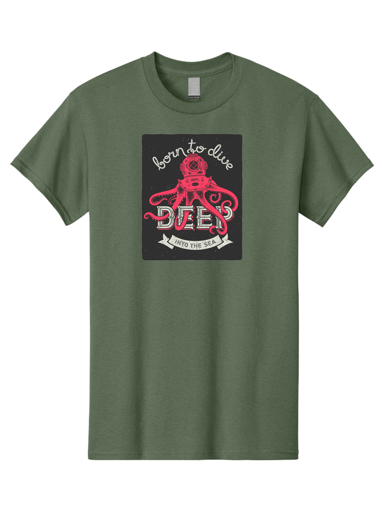 Born-To-Dive-2 Men'S Graphic Tee, 100% Cotton, Comfortable Casual Summer Wear, Machine Washable, Scuba Diver, Octopus, Underwater Adventure, Deep Sea, Diving Passion, Ocean Exploration, Sea Creatures, Nautical Art, Vintage Design Aac431