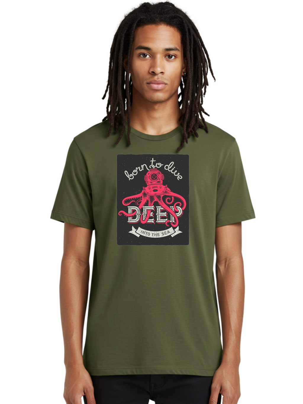 Born-To-Dive-2 Men'S Graphic Tee, 100% Cotton, Comfortable Casual Summer Wear, Machine Washable, Scuba Diver, Octopus, Underwater Adventure, Deep Sea, Diving Passion, Ocean Exploration, Sea Creatures, Nautical Art, Vintage Design Aac431