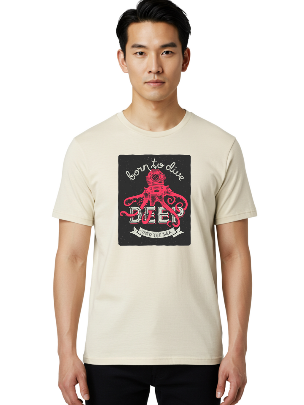 Born-To-Dive-2 Men'S Graphic Tee, 100% Cotton, Comfortable Casual Summer Wear, Machine Washable, Scuba Diver, Octopus, Underwater Adventure, Deep Sea, Diving Passion, Ocean Exploration, Sea Creatures, Nautical Art, Vintage Design Aac431