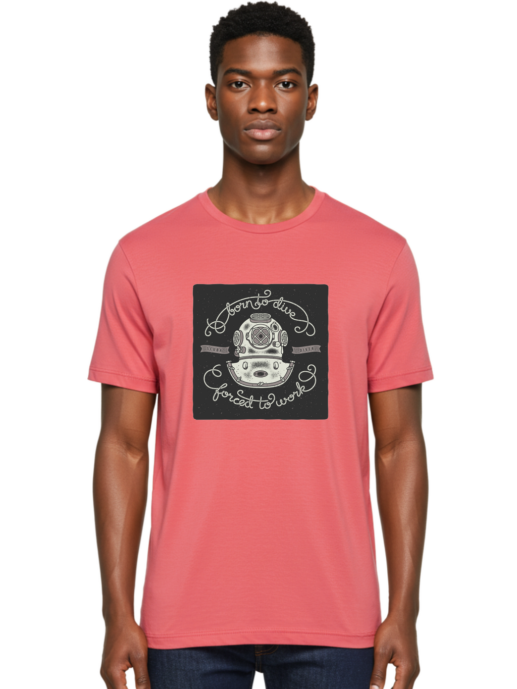 Born-To-Dive-3 Men'S Graphic Tee, 100% Cotton, Comfortable Casual Summer Wear, Machine Washable, Scuba Diver, Diving Helmet, Underwater Exploration, Ocean Adventure, Vintage Diving Gear, Motivational Quote, Typography Art, Nautical Theme, Aac432