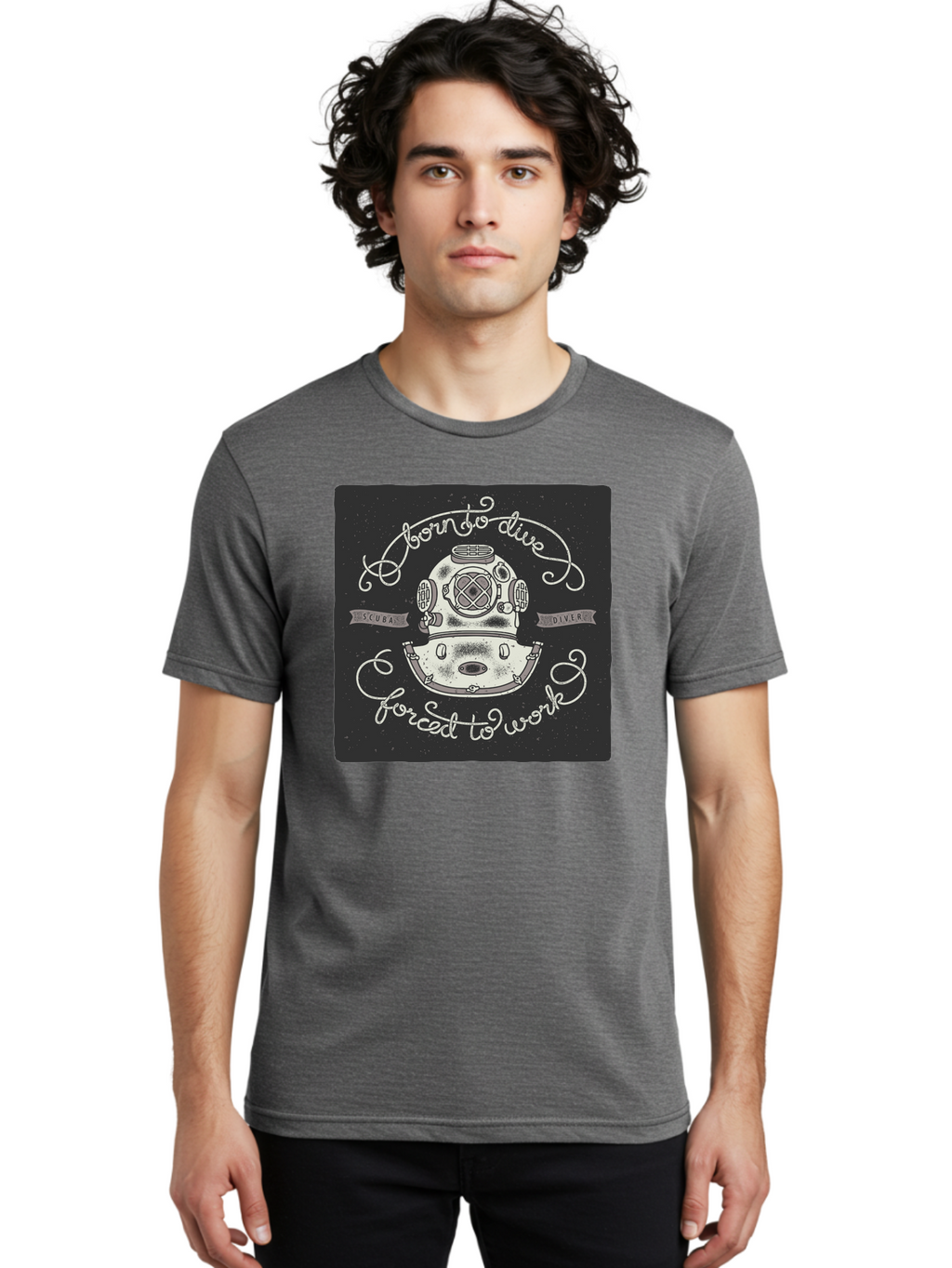 Born-To-Dive-3 Men'S Graphic Tee, 100% Cotton, Comfortable Casual Summer Wear, Machine Washable, Scuba Diver, Diving Helmet, Underwater Exploration, Ocean Adventure, Vintage Diving Gear, Motivational Quote, Typography Art, Nautical Theme, Aac432