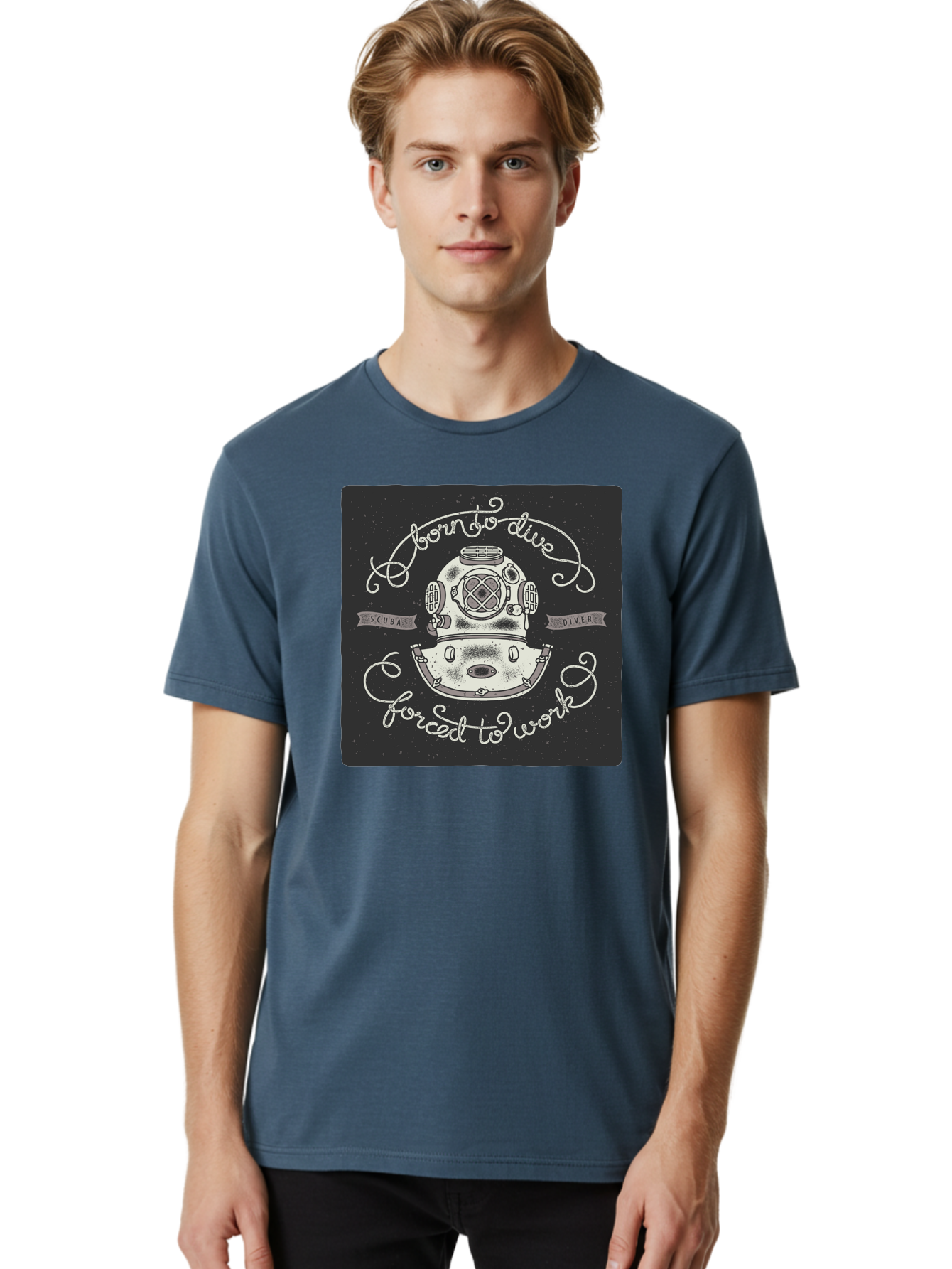 Born-To-Dive-3 Men'S Graphic Tee, 100% Cotton, Comfortable Casual Summer Wear, Machine Washable, Scuba Diver, Diving Helmet, Underwater Exploration, Ocean Adventure, Vintage Diving Gear, Motivational Quote, Typography Art, Nautical Theme, Aac432