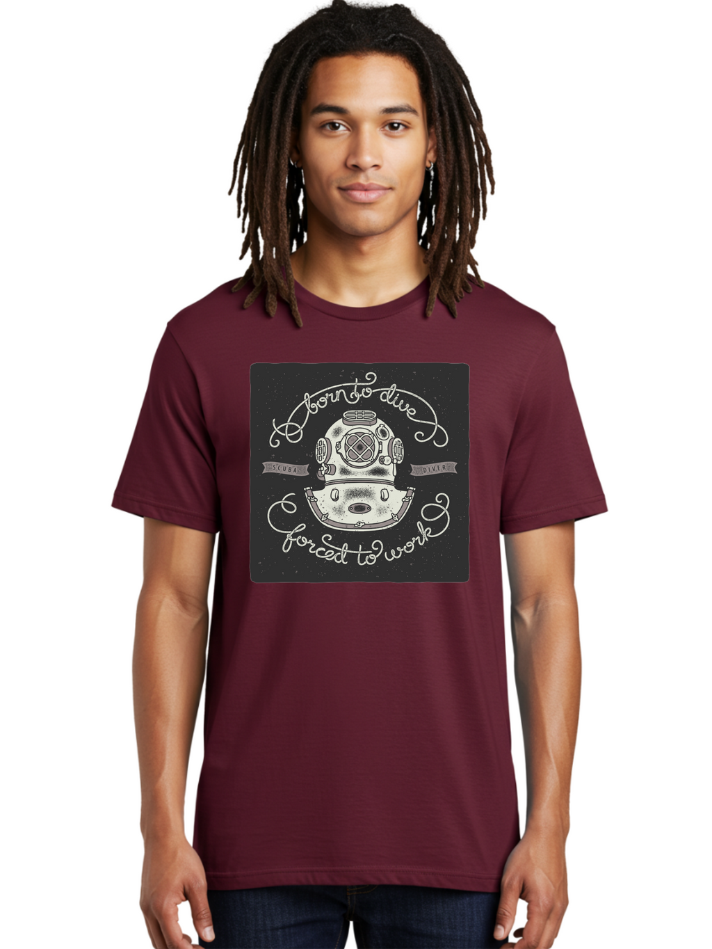 Born-To-Dive-3 Men'S Graphic Tee, 100% Cotton, Comfortable Casual Summer Wear, Machine Washable, Scuba Diver, Diving Helmet, Underwater Exploration, Ocean Adventure, Vintage Diving Gear, Motivational Quote, Typography Art, Nautical Theme, Aac432