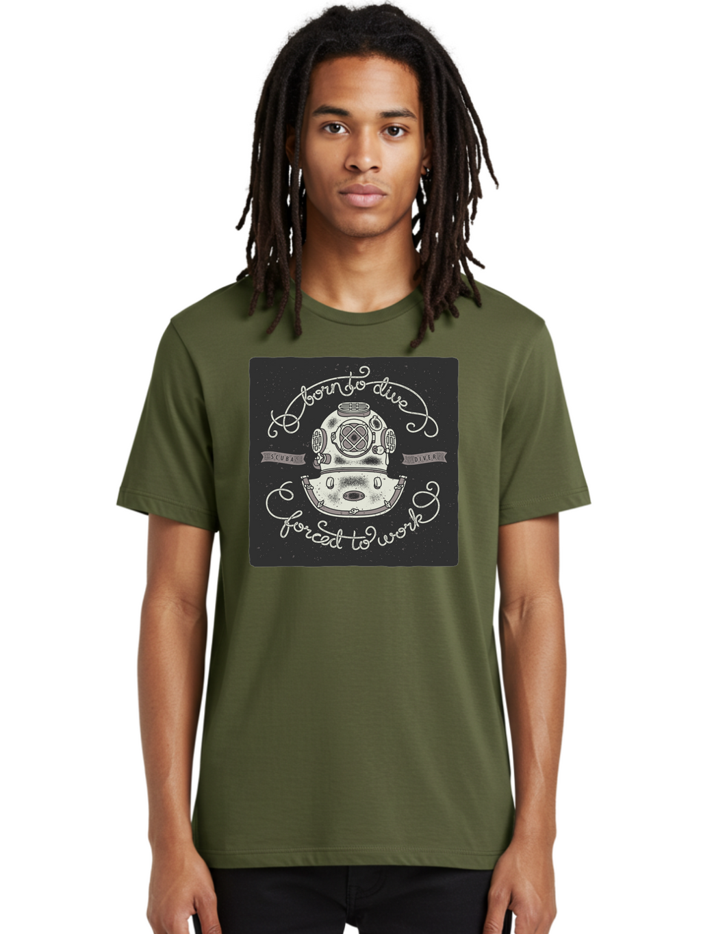 Born-To-Dive-3 Men'S Graphic Tee, 100% Cotton, Comfortable Casual Summer Wear, Machine Washable, Scuba Diver, Diving Helmet, Underwater Exploration, Ocean Adventure, Vintage Diving Gear, Motivational Quote, Typography Art, Nautical Theme, Aac432