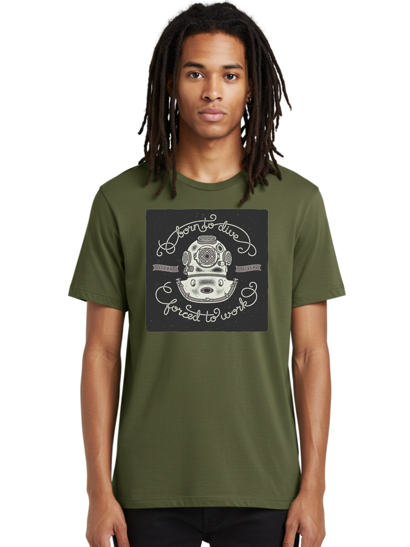 Born-To-Dive-3 Men'S Graphic Tee, 100% Cotton, Comfortable Casual Summer Wear, Machine Washable, Scuba Diver, Diving Helmet, Underwater Exploration, Ocean Adventure, Vintage Diving Gear, Motivational Quote, Typography Art, Nautical Theme, Aac432
