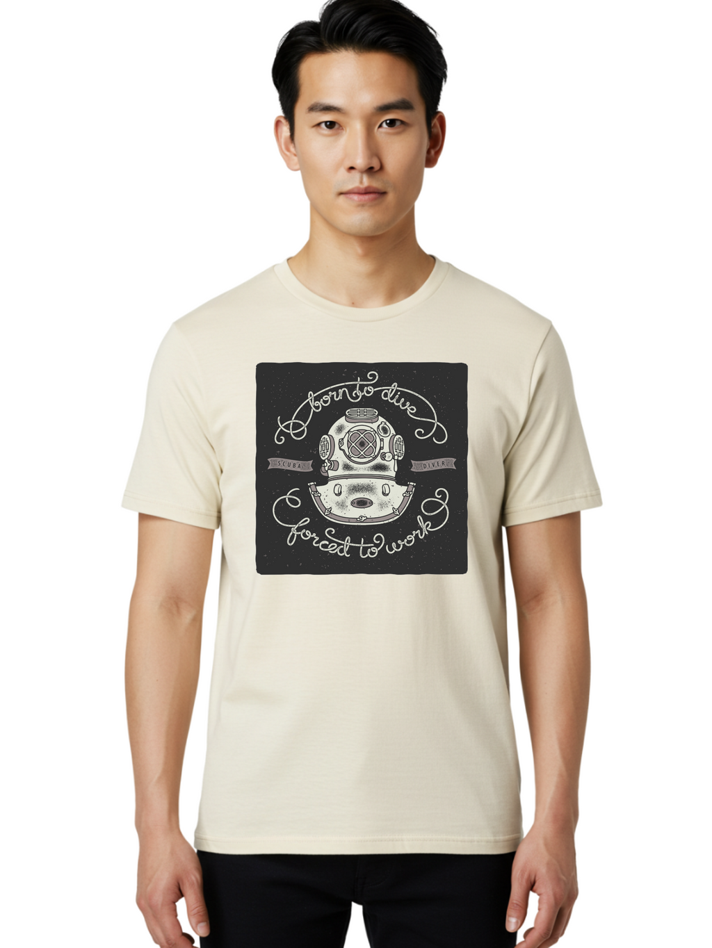 Born-To-Dive-3 Men'S Graphic Tee, 100% Cotton, Comfortable Casual Summer Wear, Machine Washable, Scuba Diver, Diving Helmet, Underwater Exploration, Ocean Adventure, Vintage Diving Gear, Motivational Quote, Typography Art, Nautical Theme, Aac432