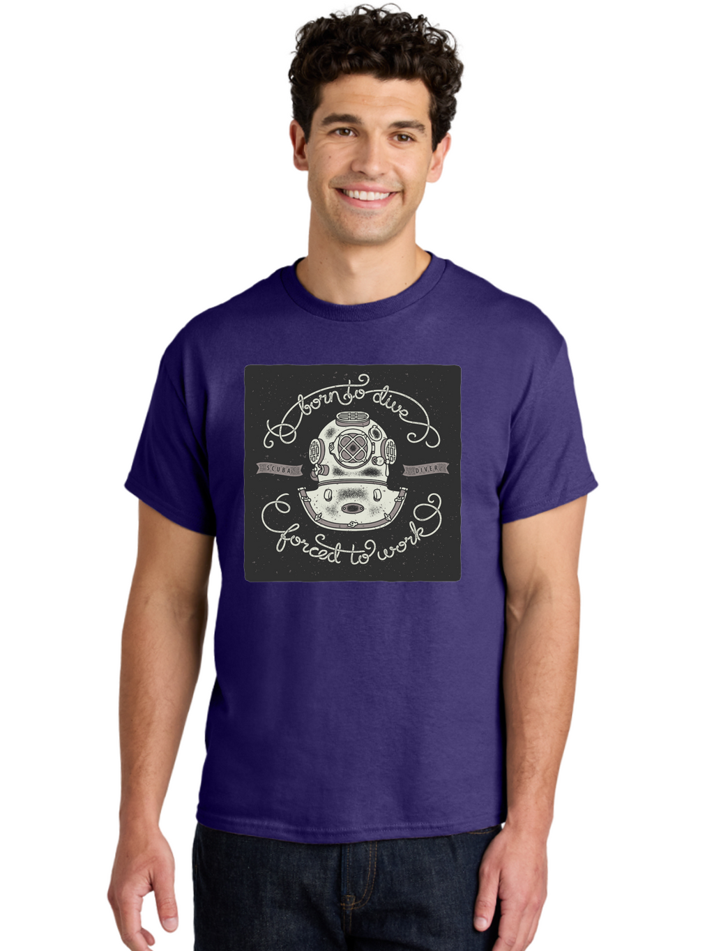 Born-To-Dive-3 Men'S Graphic Tee, 100% Cotton, Comfortable Casual Summer Wear, Machine Washable, Scuba Diver, Diving Helmet, Underwater Exploration, Ocean Adventure, Vintage Diving Gear, Motivational Quote, Typography Art, Nautical Theme, Aac432