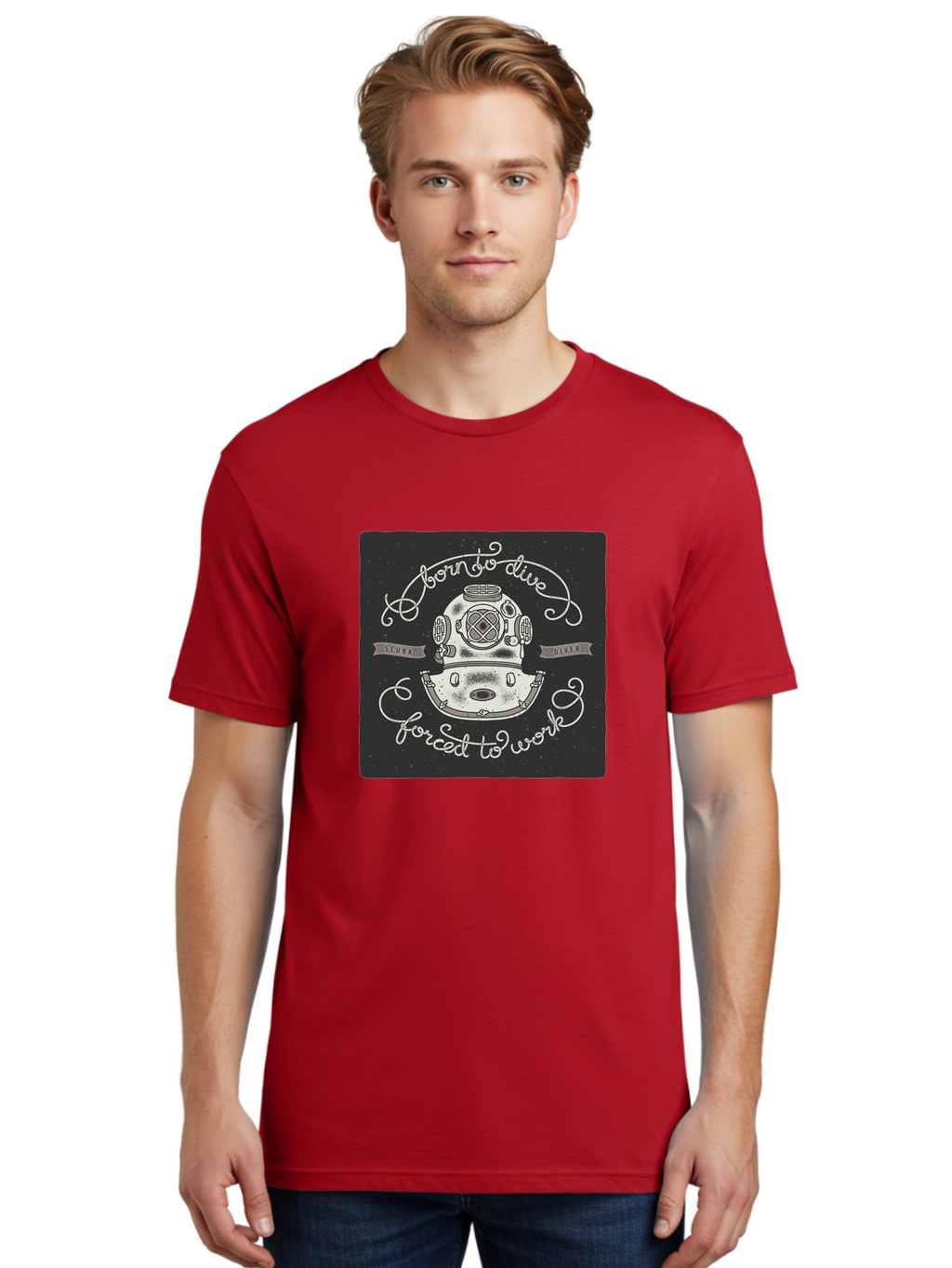 Born-To-Dive-3 Men'S Graphic Tee, 100% Cotton, Comfortable Casual Summer Wear, Machine Washable, Scuba Diver, Diving Helmet, Underwater Exploration, Ocean Adventure, Vintage Diving Gear, Motivational Quote, Typography Art, Nautical Theme, Aac432
