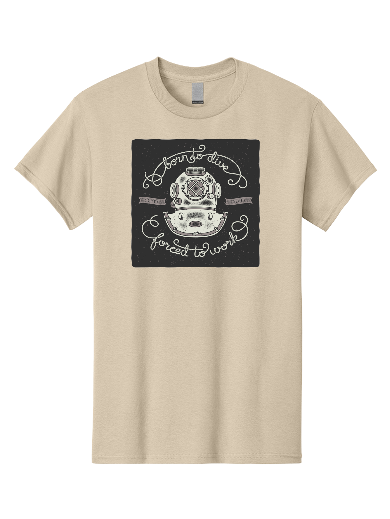 Born-To-Dive-3 Men'S Graphic Tee, 100% Cotton, Comfortable Casual Summer Wear, Machine Washable, Scuba Diver, Diving Helmet, Underwater Exploration, Ocean Adventure, Vintage Diving Gear, Motivational Quote, Typography Art, Nautical Theme, Aac432
