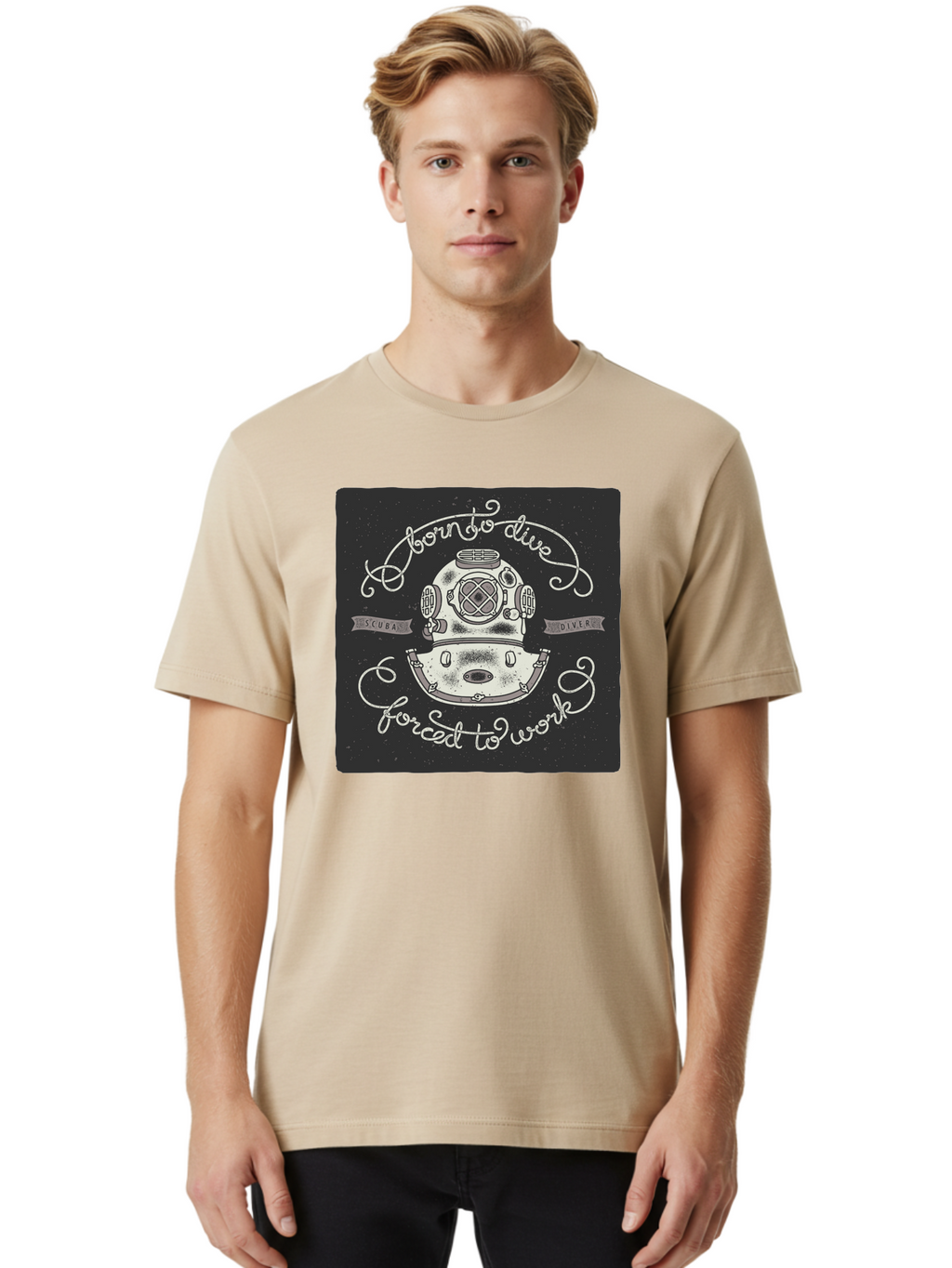 Born-To-Dive-3 Men'S Graphic Tee, 100% Cotton, Comfortable Casual Summer Wear, Machine Washable, Scuba Diver, Diving Helmet, Underwater Exploration, Ocean Adventure, Vintage Diving Gear, Motivational Quote, Typography Art, Nautical Theme, Aac432