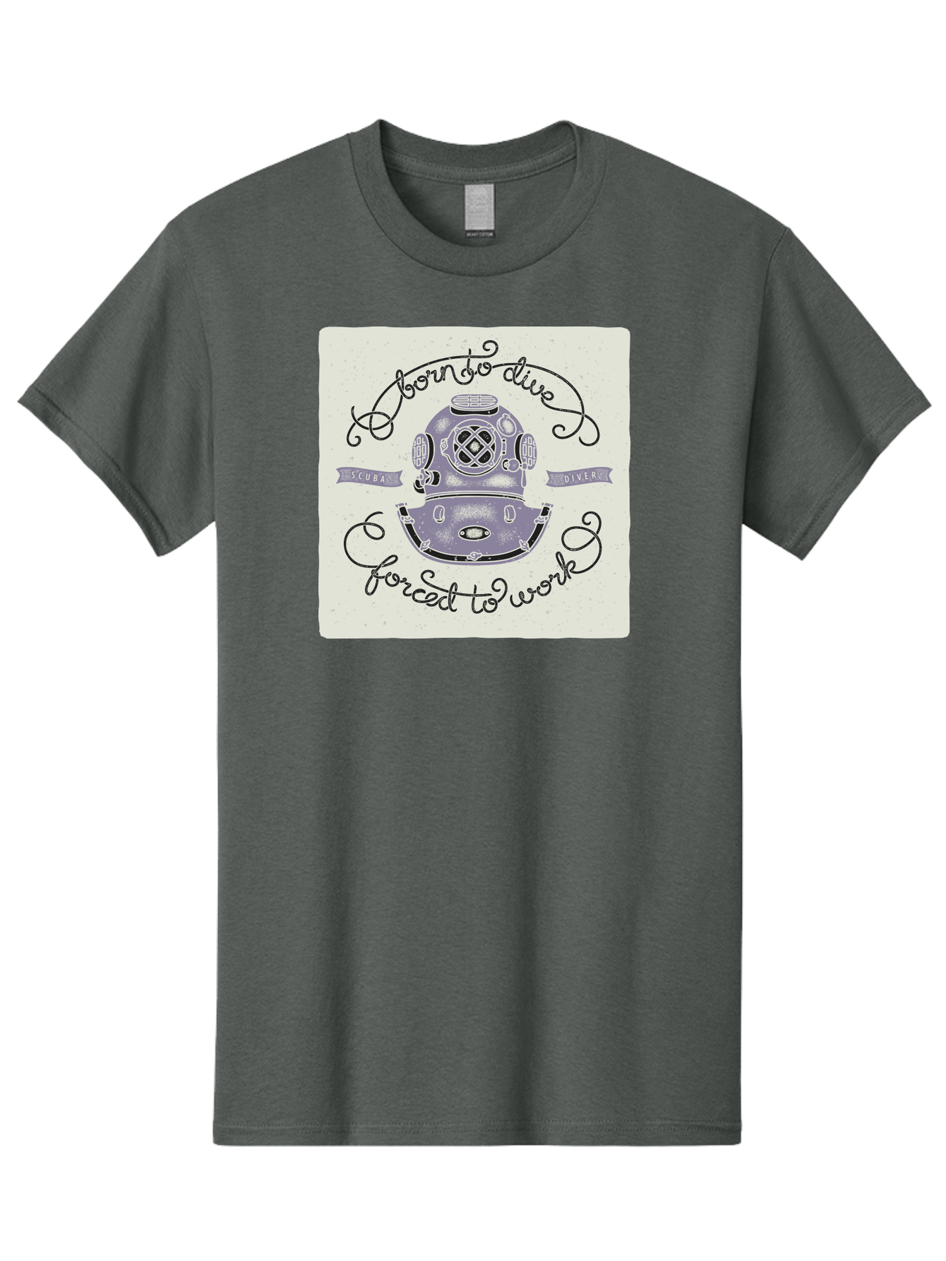 Born-To-Dive Men'S Graphic Tee, 100% Cotton, Comfortable Casual Summer Wear, Machine Washable, Scuba Diver, Diving Helmet, Underwater Adventure, Ocean Exploration, Vintage Diving Gear, Scuba Diving, Diver'S Life, Born To Dive, Forced To Work, Aac433