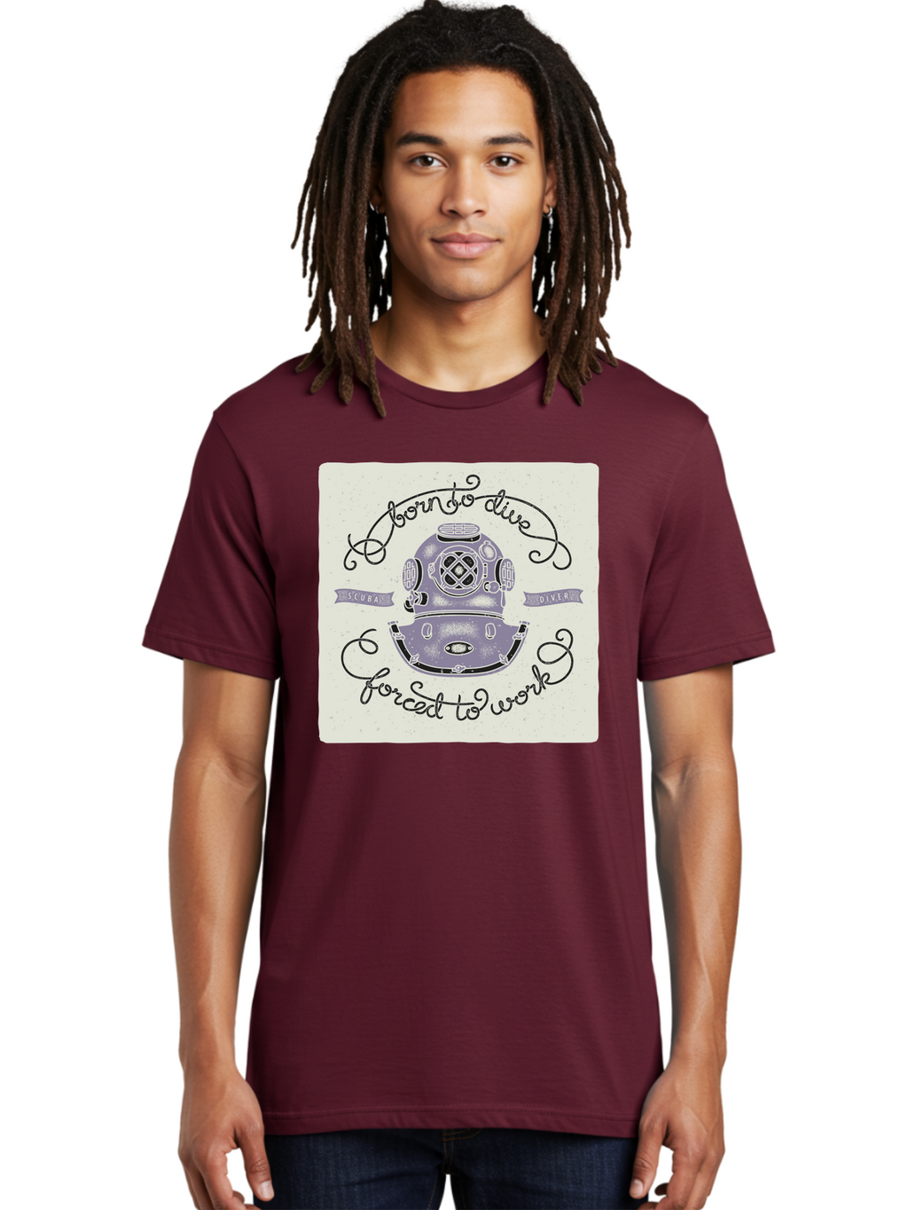 Born-To-Dive Men'S Graphic Tee, 100% Cotton, Comfortable Casual Summer Wear, Machine Washable, Scuba Diver, Diving Helmet, Underwater Adventure, Ocean Exploration, Vintage Diving Gear, Scuba Diving, Diver'S Life, Born To Dive, Forced To Work, Aac433