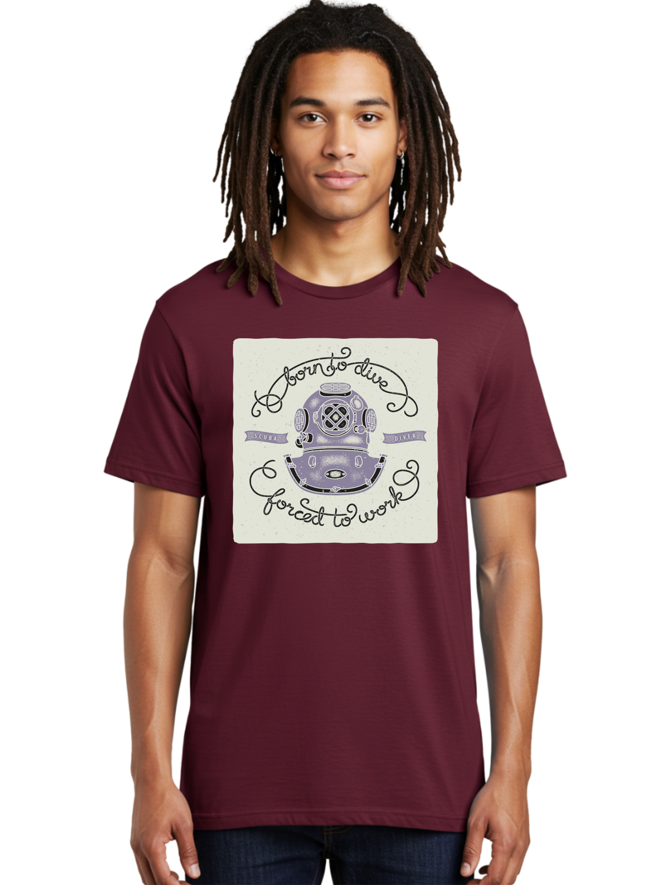 Born-To-Dive Men'S Graphic Tee, 100% Cotton, Comfortable Casual Summer Wear, Machine Washable, Scuba Diver, Diving Helmet, Underwater Adventure, Ocean Exploration, Vintage Diving Gear, Scuba Diving, Diver'S Life, Born To Dive, Forced To Work, Aac433