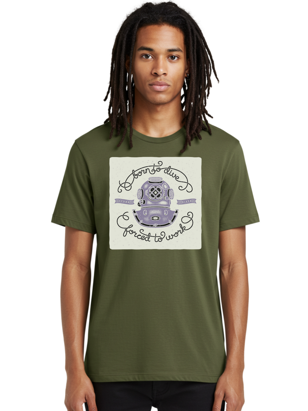 Born-To-Dive Men'S Graphic Tee, 100% Cotton, Comfortable Casual Summer Wear, Machine Washable, Scuba Diver, Diving Helmet, Underwater Adventure, Ocean Exploration, Vintage Diving Gear, Scuba Diving, Diver'S Life, Born To Dive, Forced To Work, Aac433