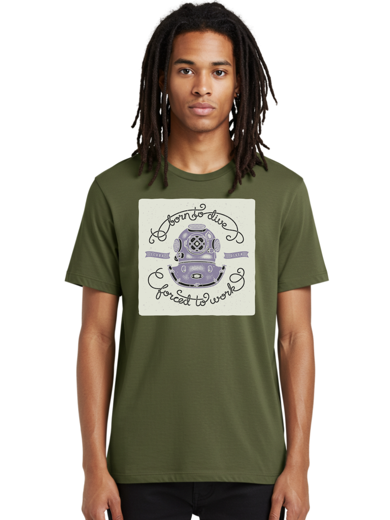 Born-To-Dive Men'S Graphic Tee, 100% Cotton, Comfortable Casual Summer Wear, Machine Washable, Scuba Diver, Diving Helmet, Underwater Adventure, Ocean Exploration, Vintage Diving Gear, Scuba Diving, Diver'S Life, Born To Dive, Forced To Work, Aac433
