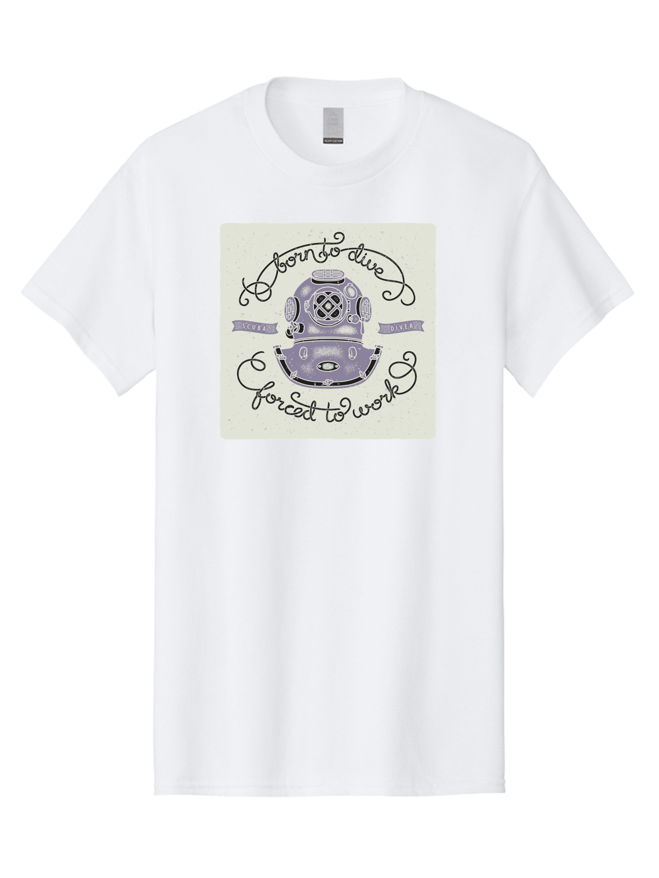 Born-To-Dive Men'S Graphic Tee, 100% Cotton, Comfortable Casual Summer Wear, Machine Washable, Scuba Diver, Diving Helmet, Underwater Adventure, Ocean Exploration, Vintage Diving Gear, Scuba Diving, Diver'S Life, Born To Dive, Forced To Work, Aac433