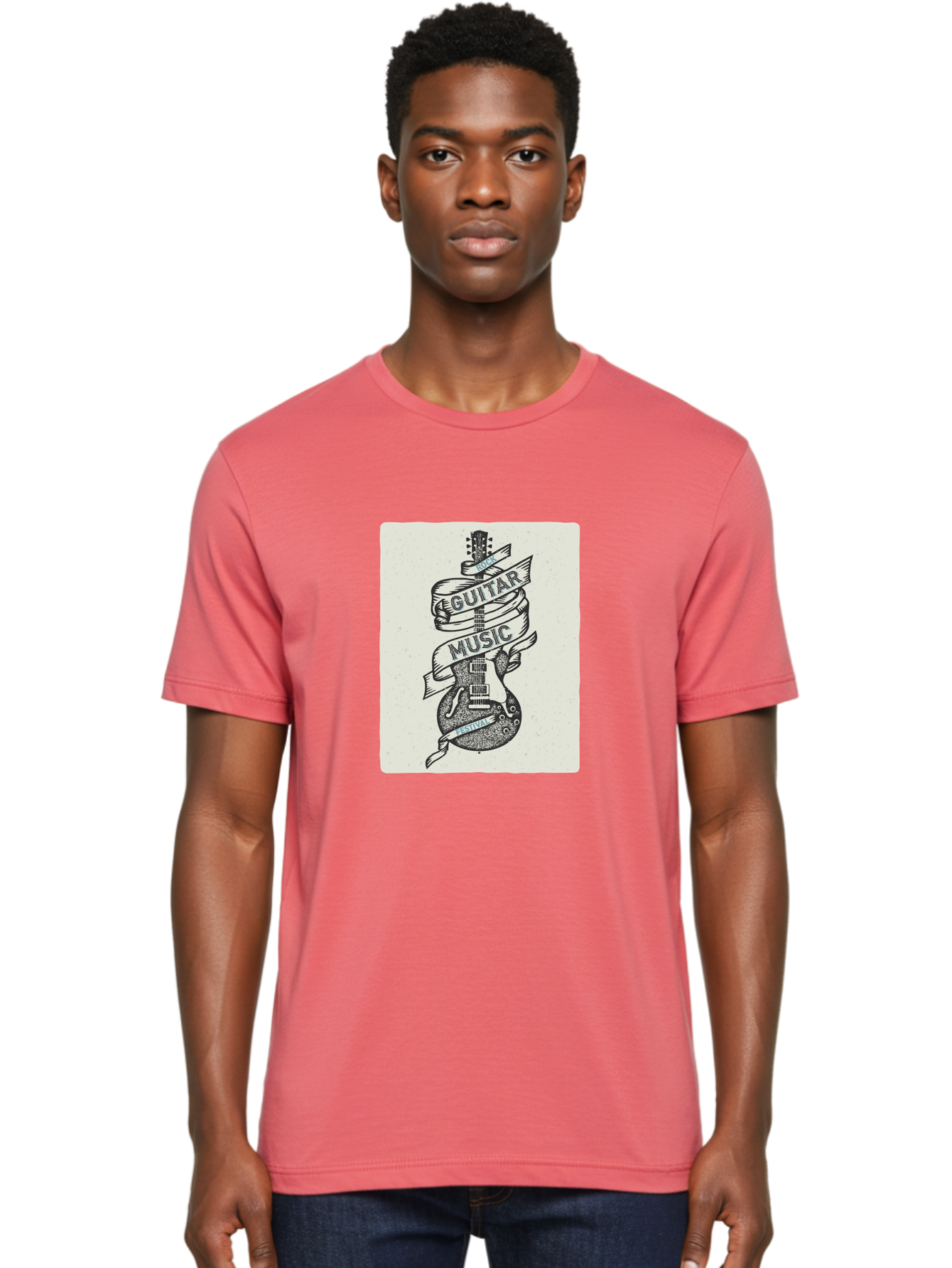 Guitar-Music-Festival Men'S Graphic Tee, 100% Cotton, Comfortable Casual Summer Wear, Machine Washable, Guitar Music Festival, Electric Guitar, Rock Music, Hand-Drawn Illustration, Festival Banner, Music Event, Guitar Art Aac437