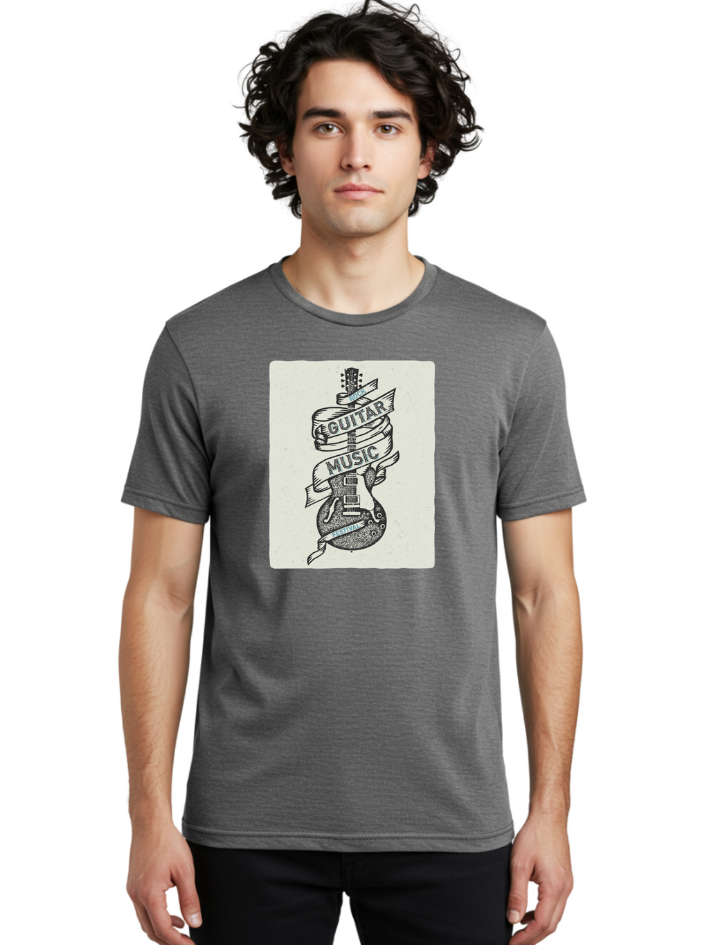 Guitar-Music-Festival Men'S Graphic Tee, 100% Cotton, Comfortable Casual Summer Wear, Machine Washable, Guitar Music Festival, Electric Guitar, Rock Music, Hand-Drawn Illustration, Festival Banner, Music Event, Guitar Art Aac437