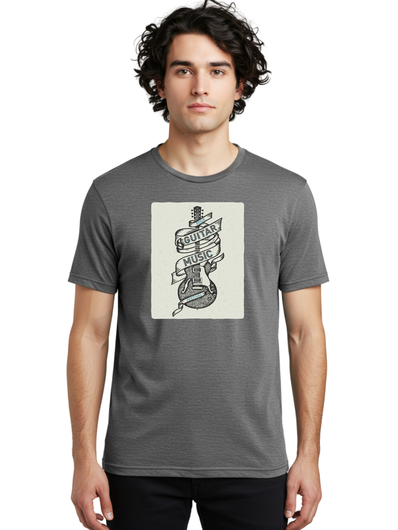 Guitar-Music-Festival Men'S Graphic Tee, 100% Cotton, Comfortable Casual Summer Wear, Machine Washable, Guitar Music Festival, Electric Guitar, Rock Music, Hand-Drawn Illustration, Festival Banner, Music Event, Guitar Art Aac437